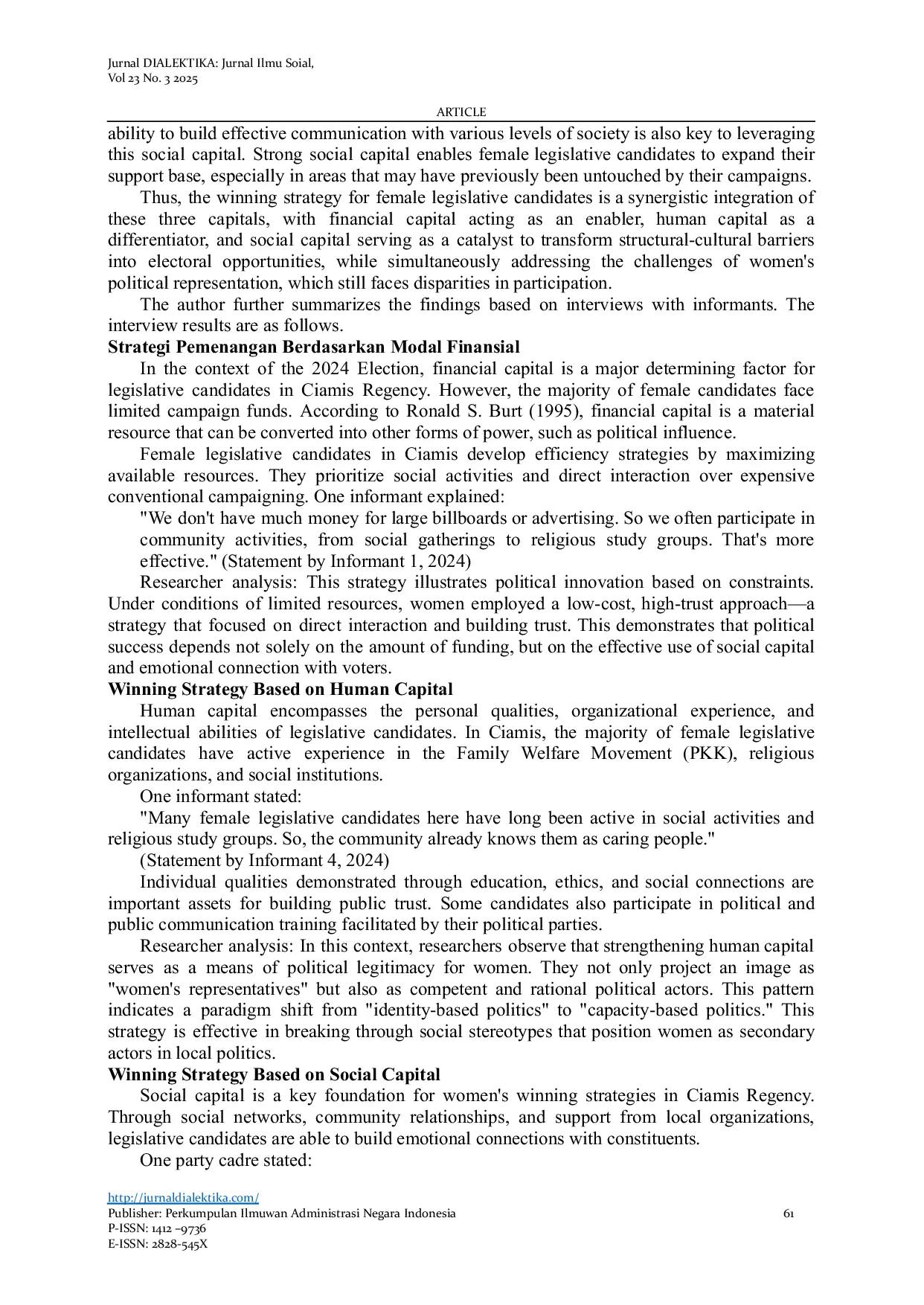 JURIS Winning Strategies By Female Legislative Candidates in The 2024 General Elections in Ciamis Regency