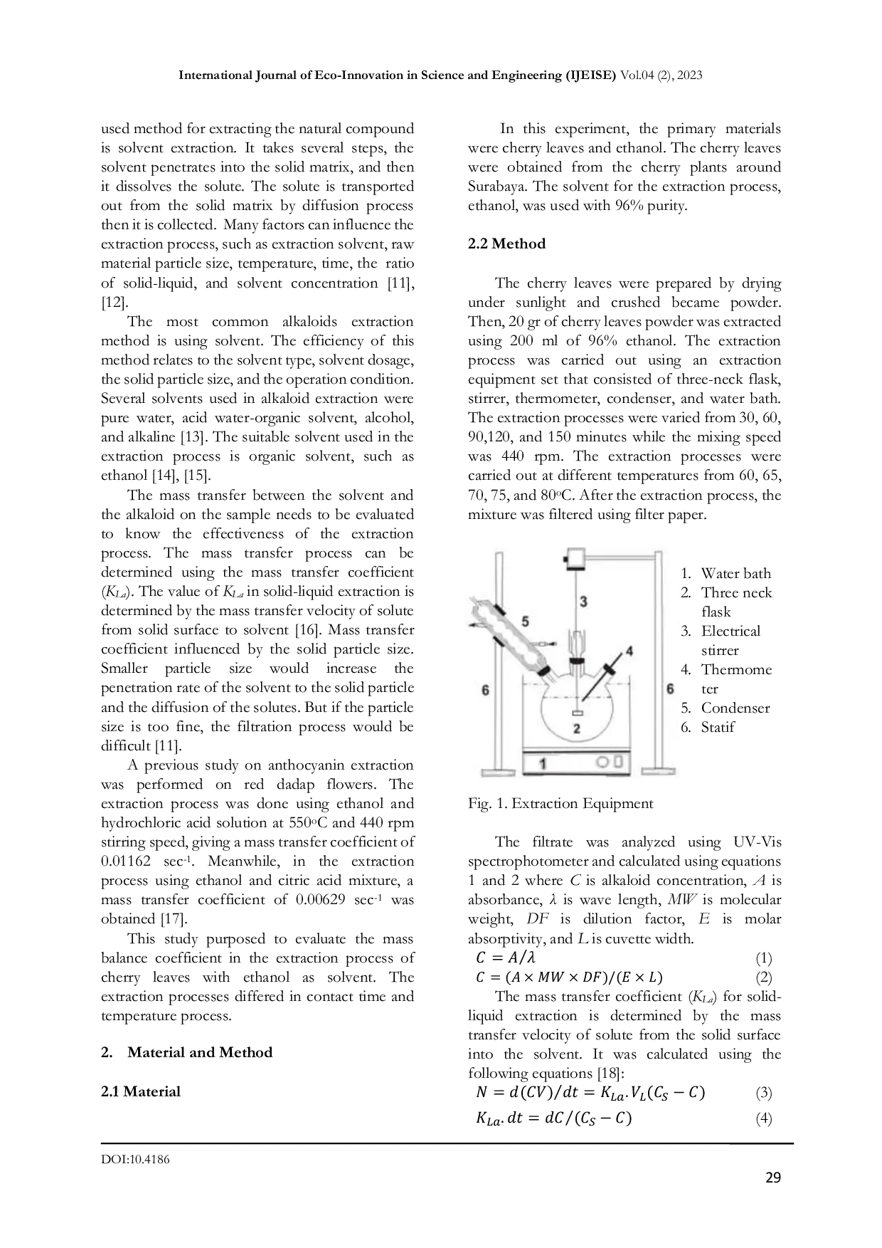 JURIS Mass Transfer Coefficient Study of Cherry Muntingia calabura L Leaves Alkaloids Extraction Using Ethanol