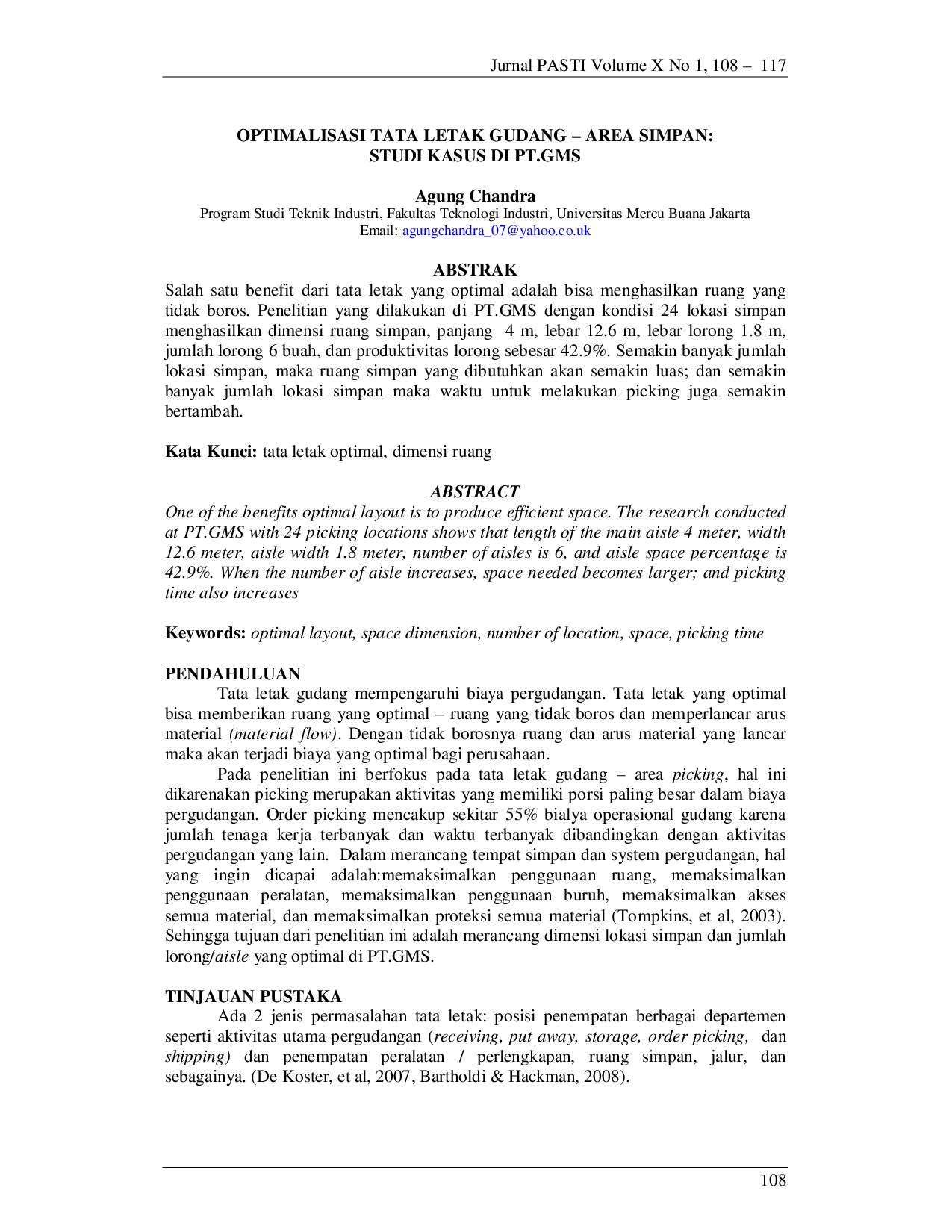 JURIS OPTIMALISASI TATA LETAK GUDANG AREA SIMPAN STUDI KASUS DI PT GMS