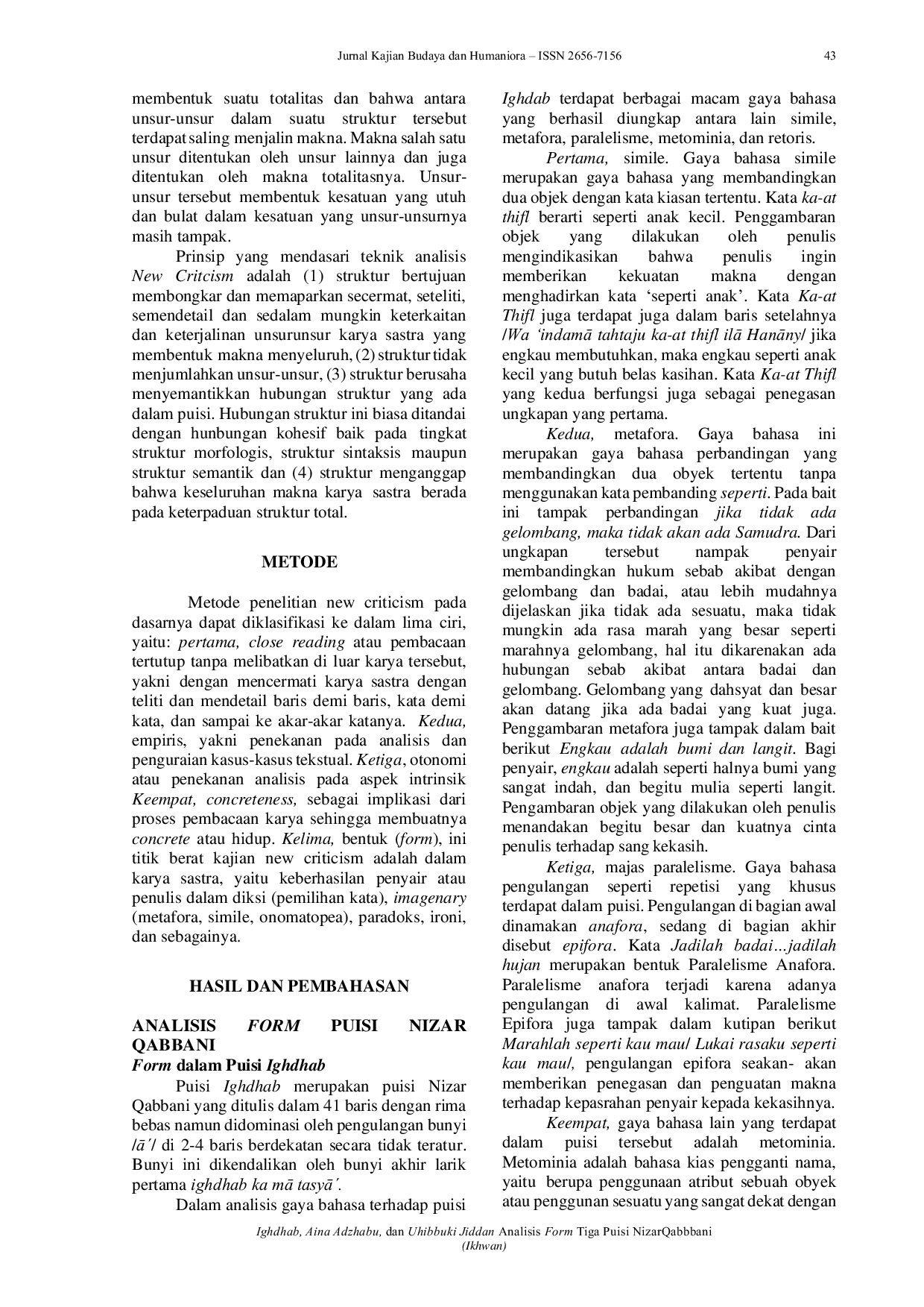 JURIS Analisis Form Tiga Puisi Nizar Qabbani
