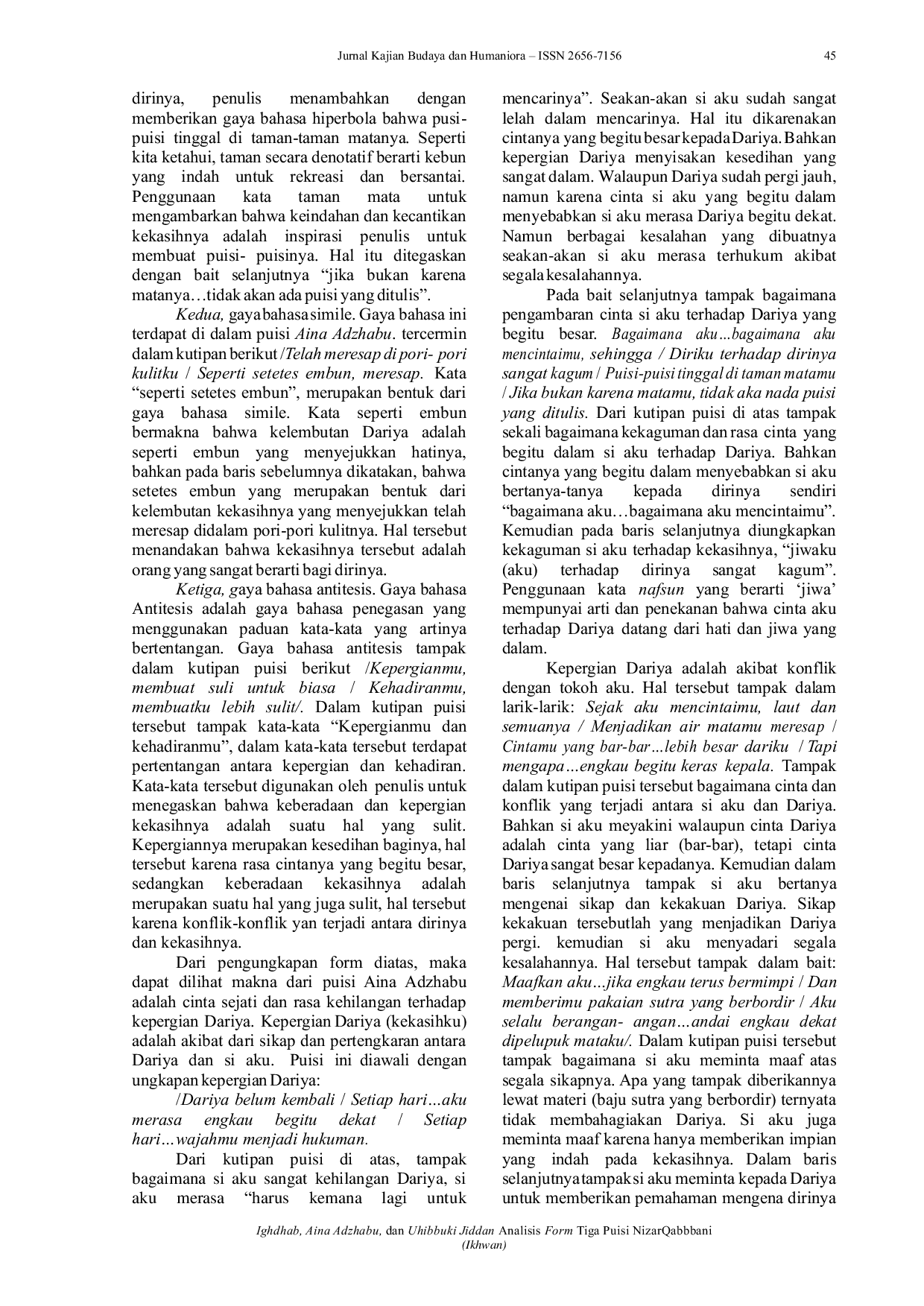 JURIS Analisis Form Tiga Puisi Nizar Qabbani
