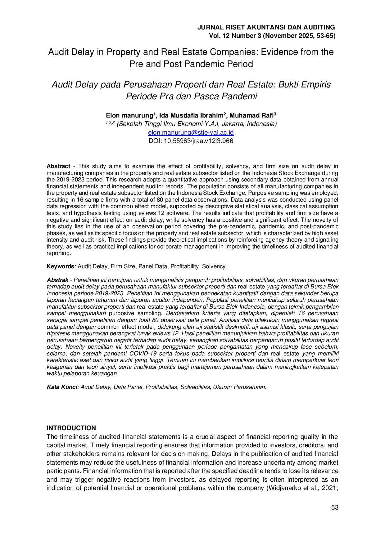 JURIS Audit Delay in Property and Real Estate Companies Evidence from the Pre and Post Pandemic Period