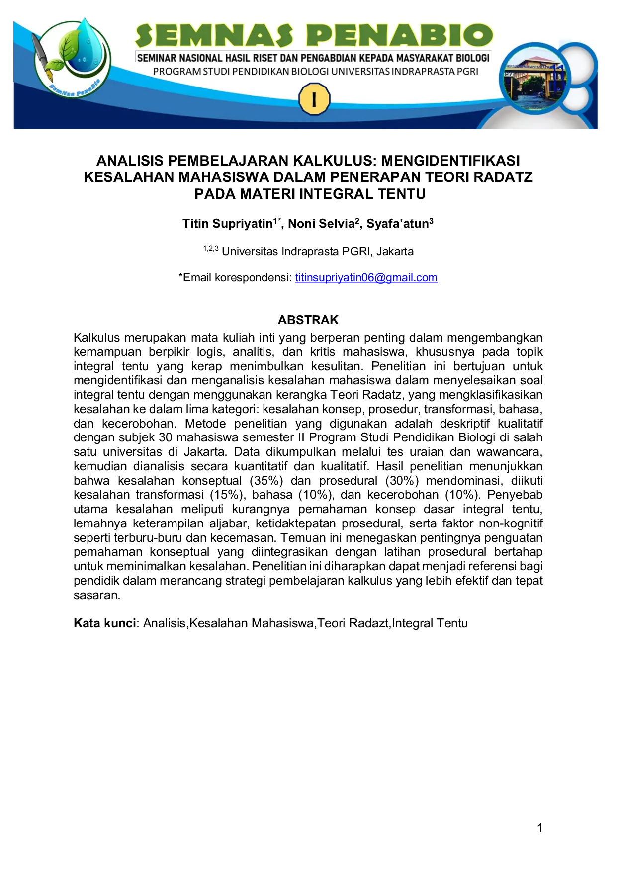 JURIS Analisis Pembelajaran Kalkulus Mengidentifikasi Kesalahan Mahasiswa dalam Penerapan Teori Radatz pada Materi Integral Tentu