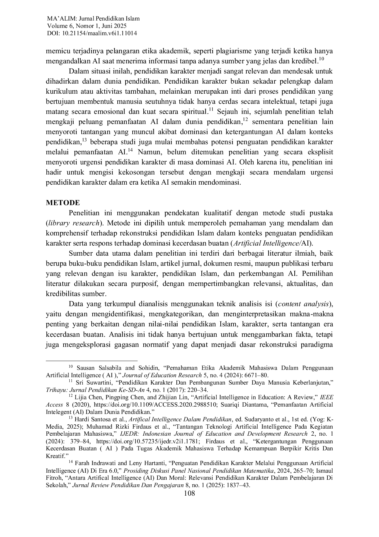 JURIS Rekonstruksi Pendidikan Islam dalam Membingkai Pendidikan Karakter dan Dominasi Artificial Intelligence