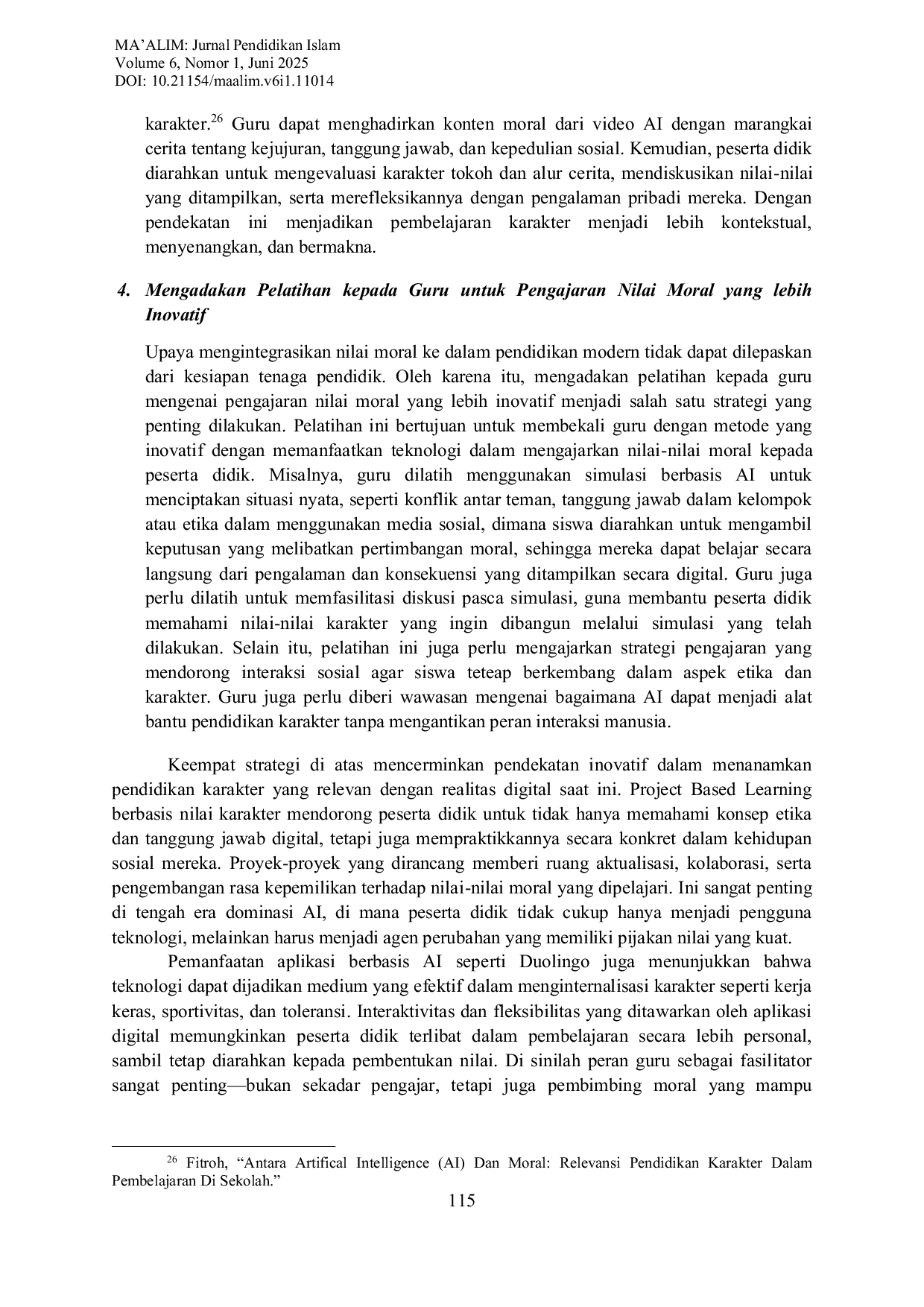 JURIS Rekonstruksi Pendidikan Islam dalam Membingkai Pendidikan Karakter dan Dominasi Artificial Intelligence