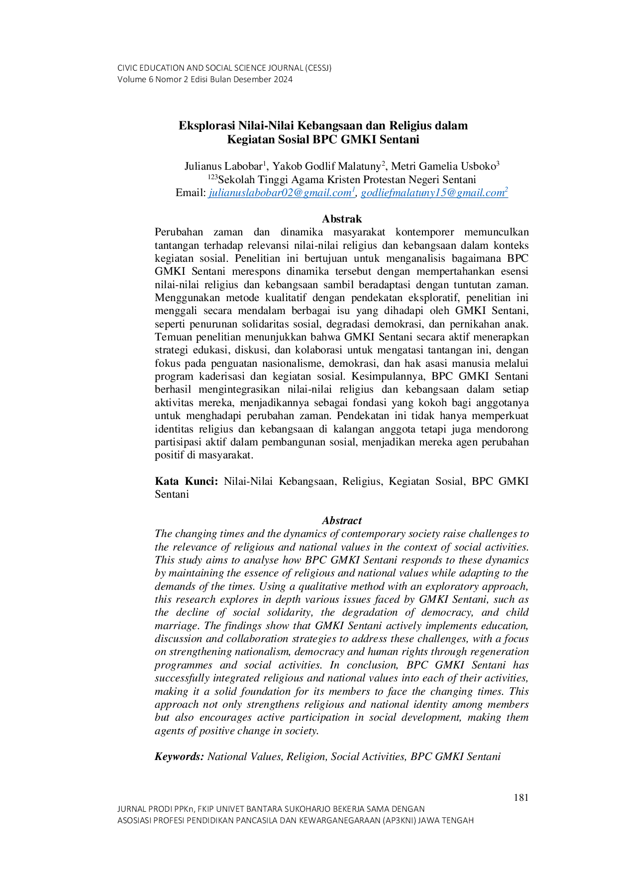 JURIS Eksplorasi Nilai Nilai Kebangsaan dan Religius dalam Kegiatan Sosial BPC GMKI Sentani