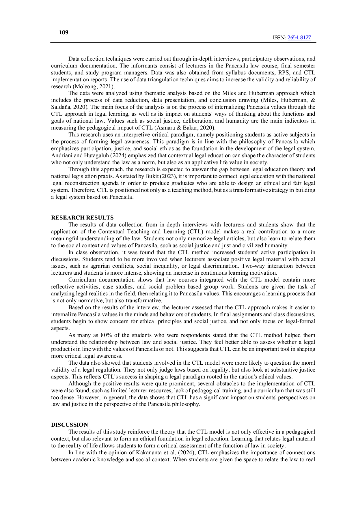 JURIS The Influence of the Contextual Teaching and Learning Model on the Reconstruction of National Law in the Perspective of the Philosophy of Pancasila