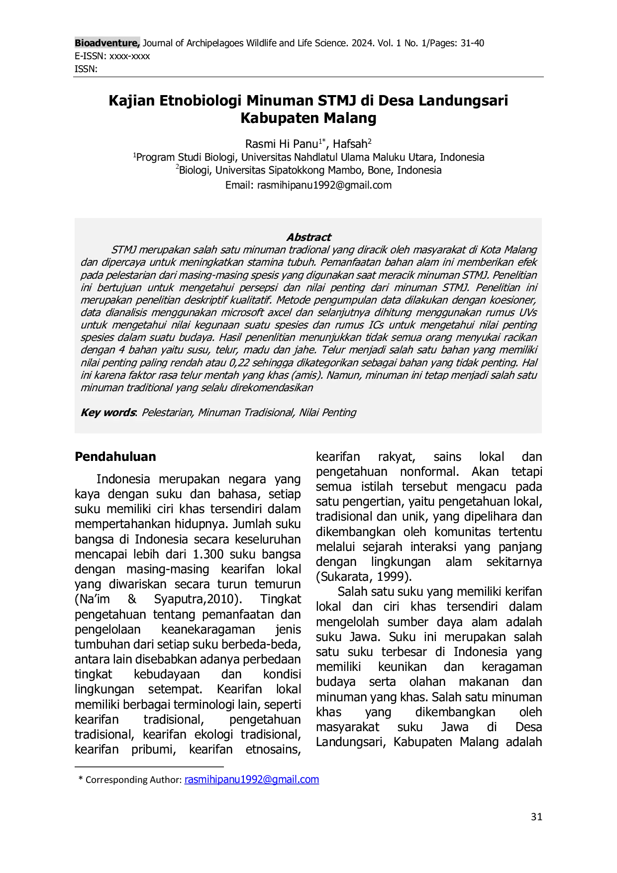 JURIS Kajian Etnobiologi Minuman STMJ di Desa Landungsari Kabupaten Malang