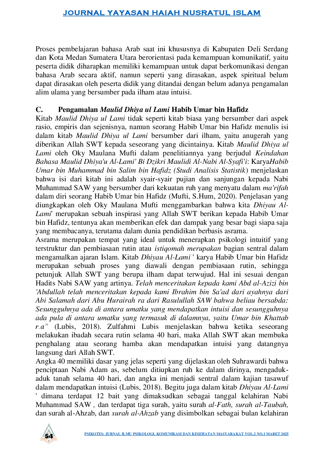 juris Proses Pembelajaran Bahasa Di Pondok Pesantren Fahmussalam Al Aziziyah Dalam Tinjauan Psikologi Intuitif