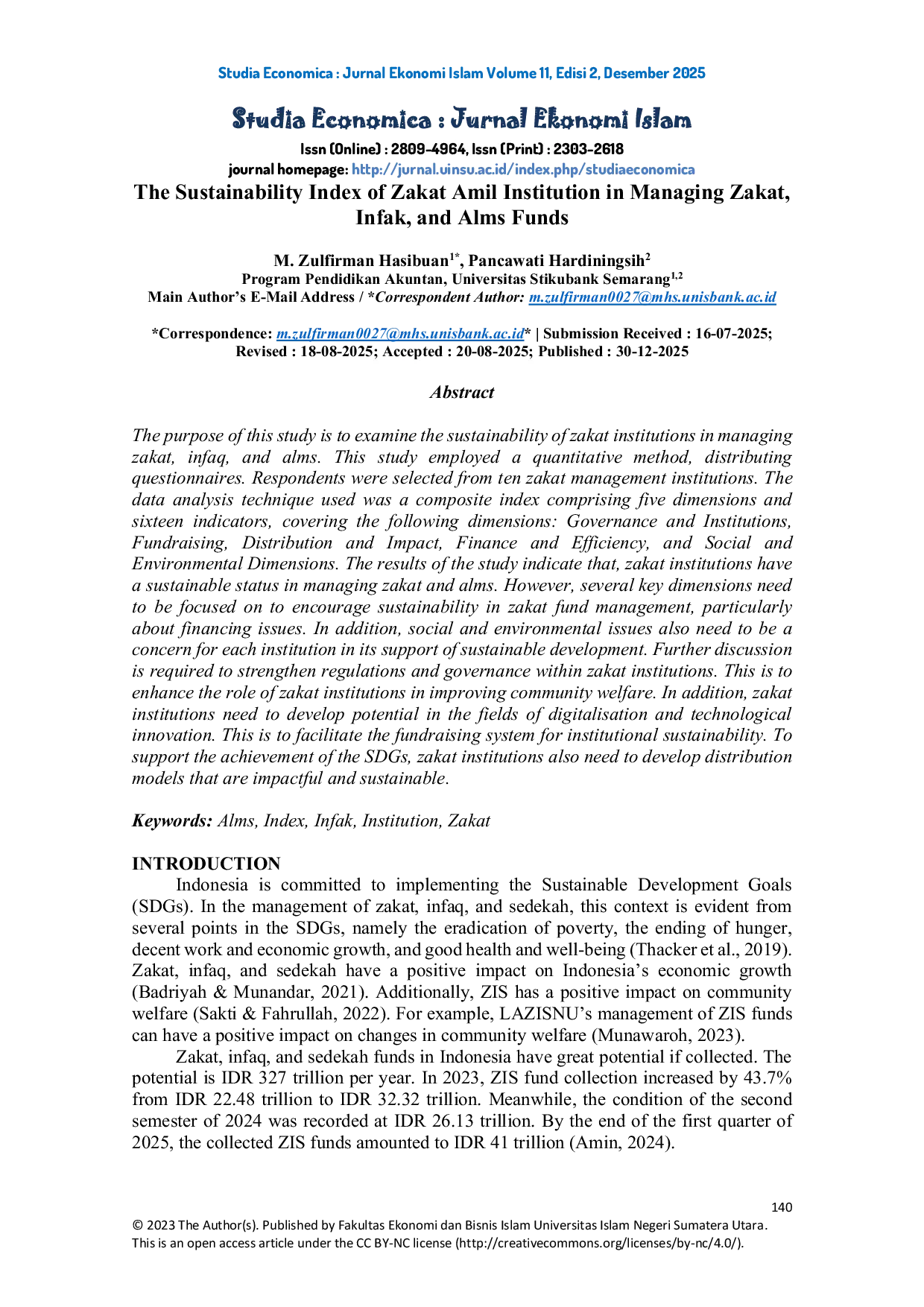 JURIS The Sustainability Index of Zakat Amil Institution in Managing Zakat Infak and Alms Funds