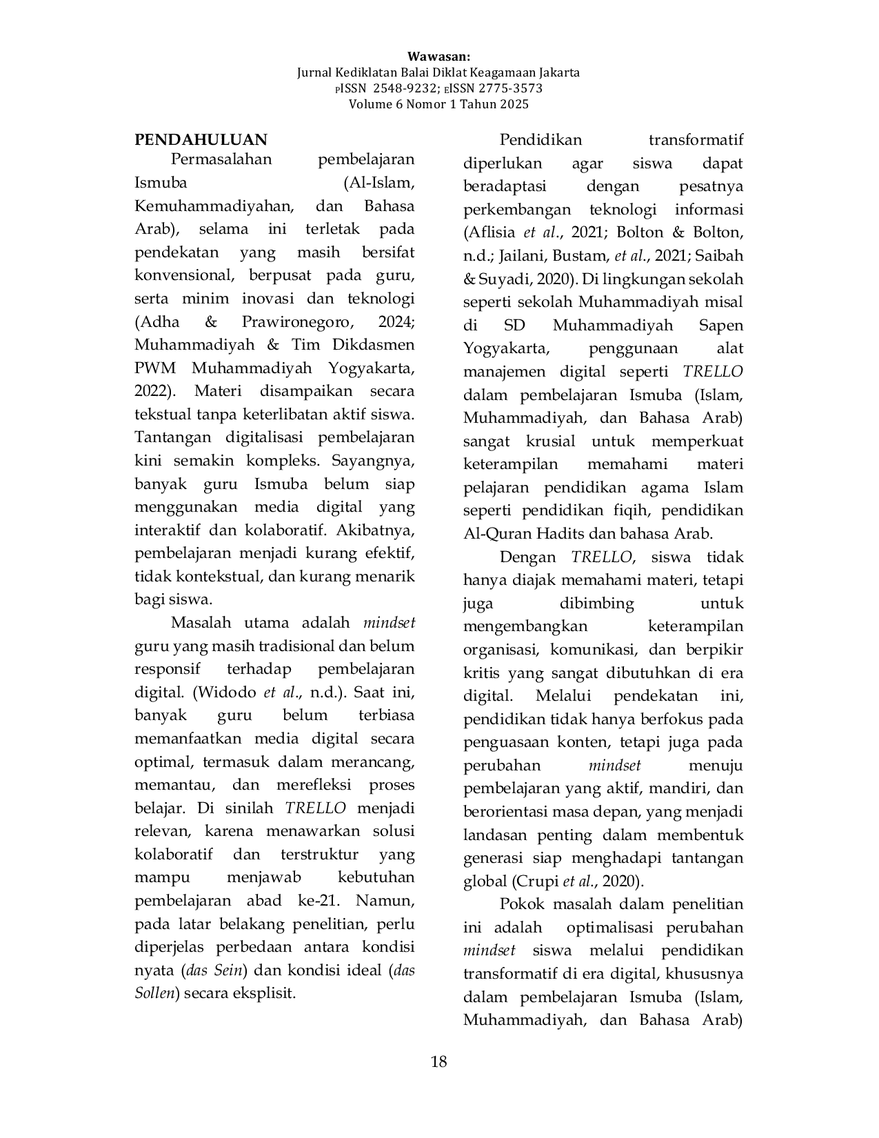 JURIS Pendidikan Transformatif Di Era Digital Optimalisasi Perubahan Mindset Siswa Menggunakan Trello Dalam Materi Ismuba