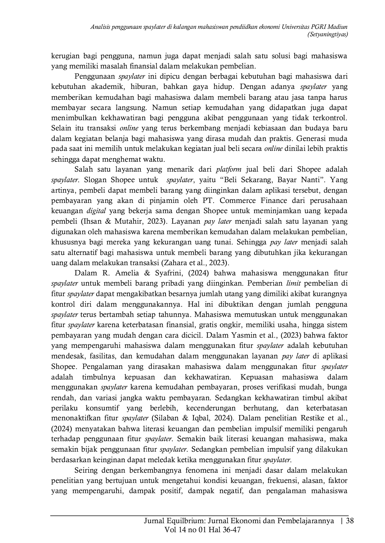 JURIS Analisis penggunaan spaylater di kalangan mahasiswa Pendidikan Ekonomi Universitas PGRI Madiun