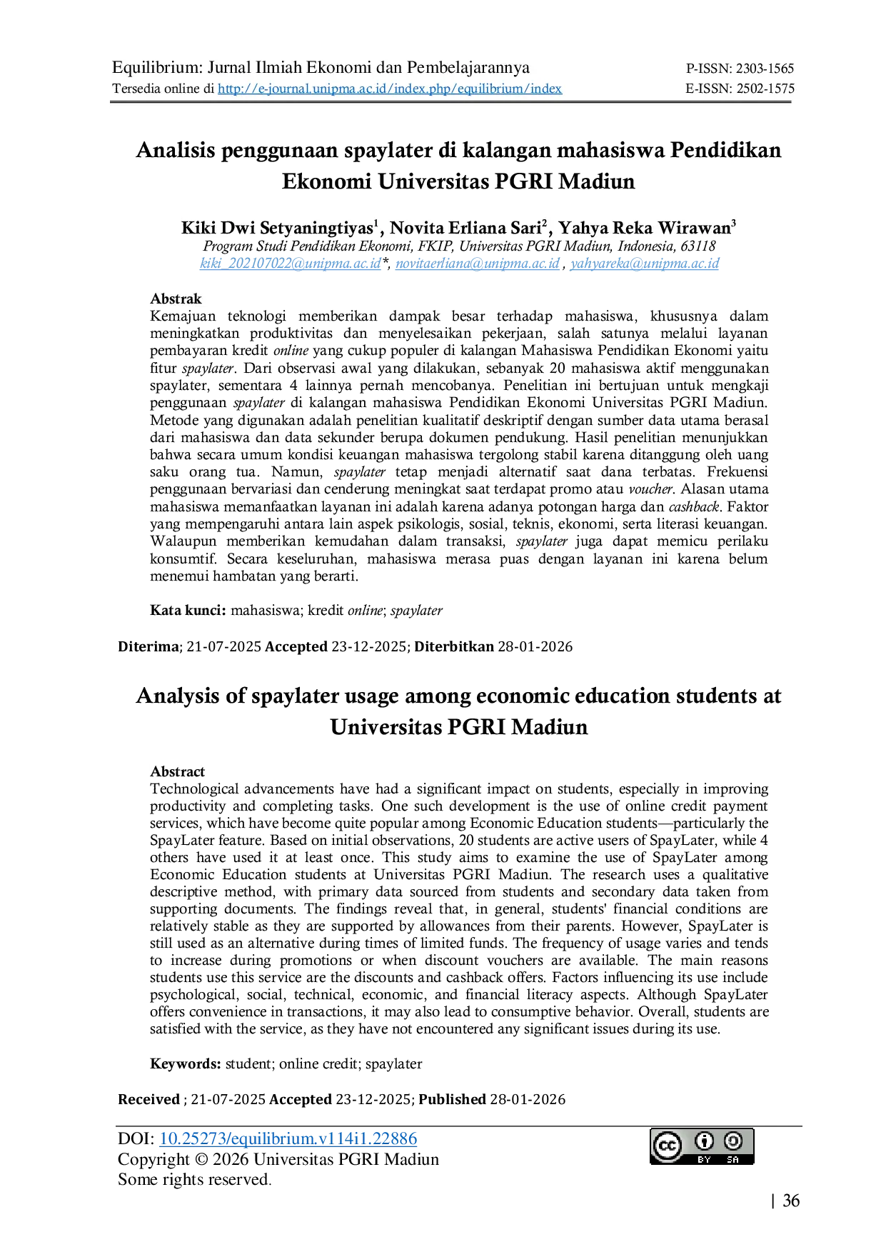 JURIS Analisis penggunaan spaylater di kalangan mahasiswa Pendidikan Ekonomi Universitas PGRI Madiun