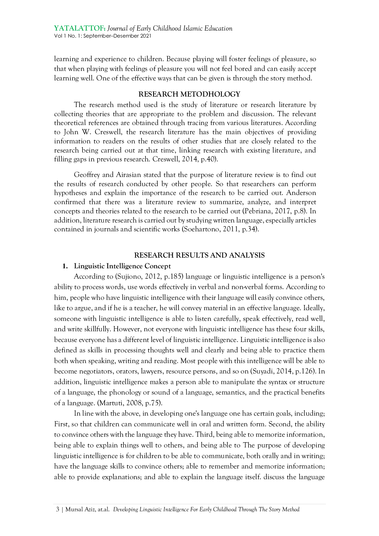 JURIS Developing Linguistic Intelligence For Early Childhood Through The Story Method