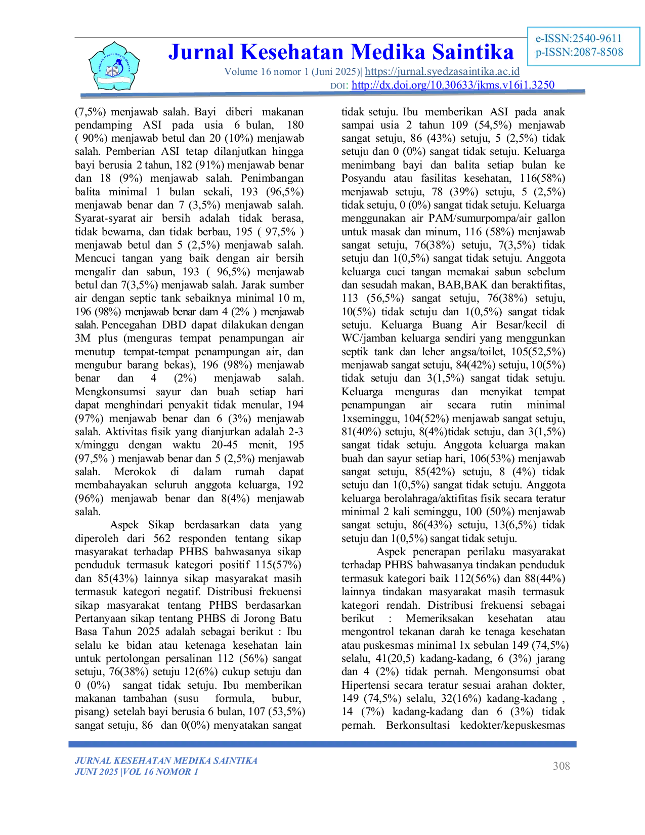 JURIS Penerapan Perilaku Hidup Bersih dan Sehat PHBS Tatanan Rumah Tangga di Jorong Batu Basa Kecamatan Pariangan