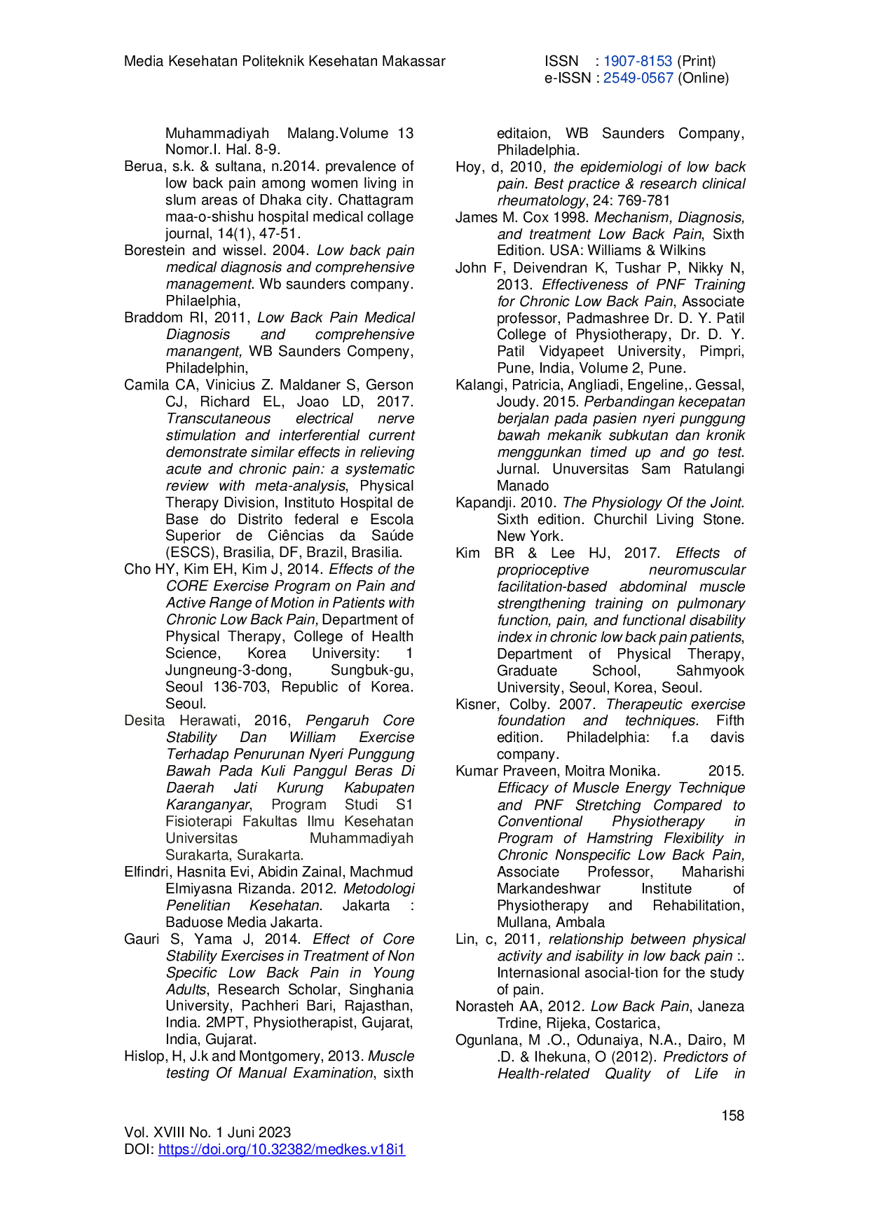 juris Propioceptive Neuromuscular Lebih Baik Daripada Core Stability Pada Penurunan Nyeri Low Back Pain Non Spesifik Di RSAD TK II Pelamonia Makassar