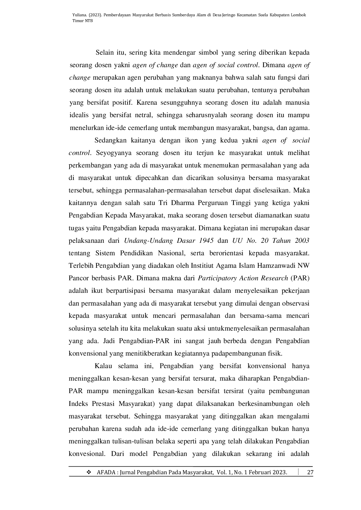 JURIS Pemberdayaan Masyarakat Berbasis Sumberdaya Alam di Desa Jeringo Kecamatan Suela Kabupaten Lombok Timur NTB