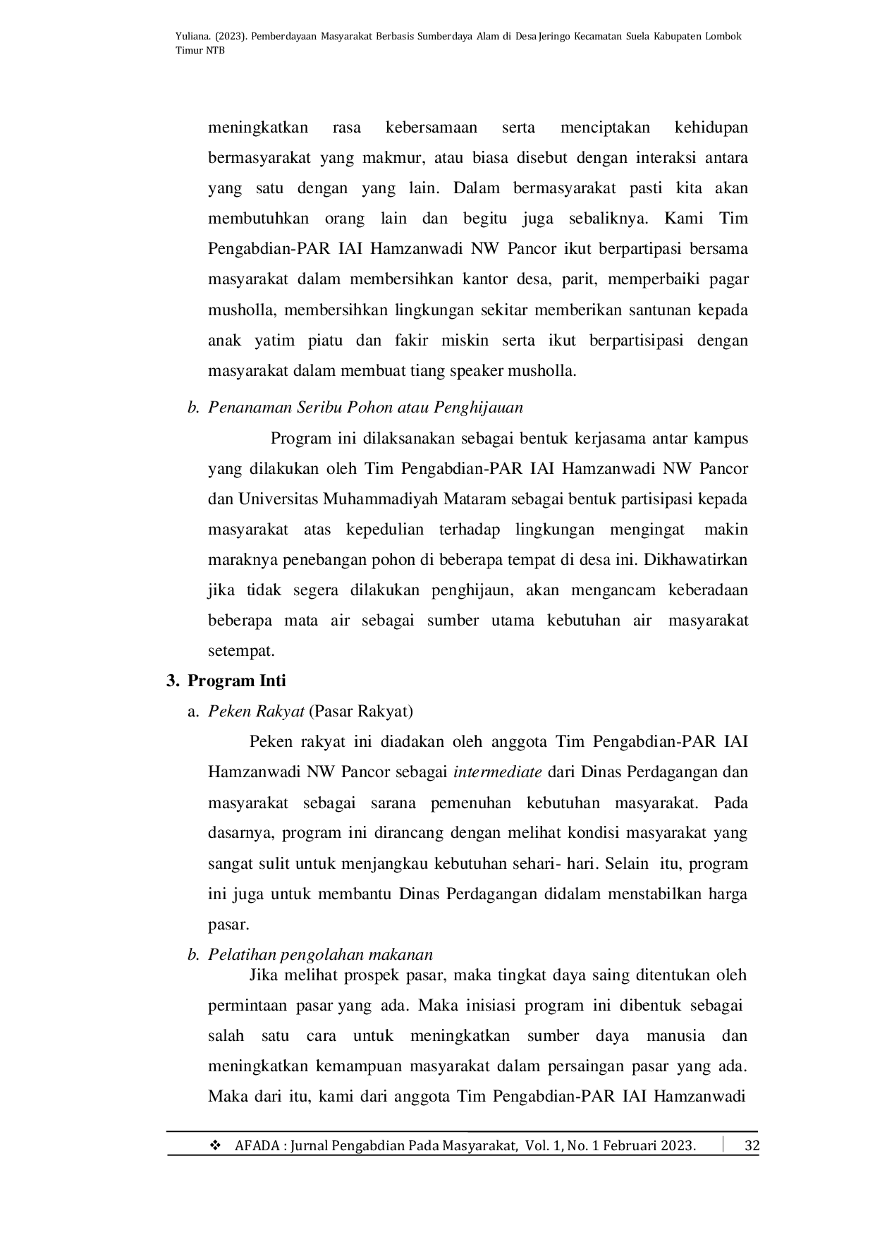 JURIS Pemberdayaan Masyarakat Berbasis Sumberdaya Alam di Desa Jeringo Kecamatan Suela Kabupaten Lombok Timur NTB