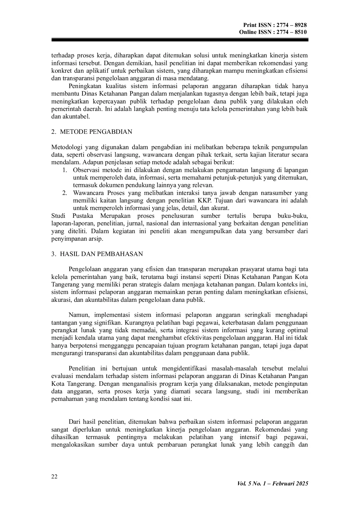 JURIS Analisa Sistem Informasi Pelaporan Penggunaan Anggaran pada Dinas Ketahanan Pangan Kota Tangerang