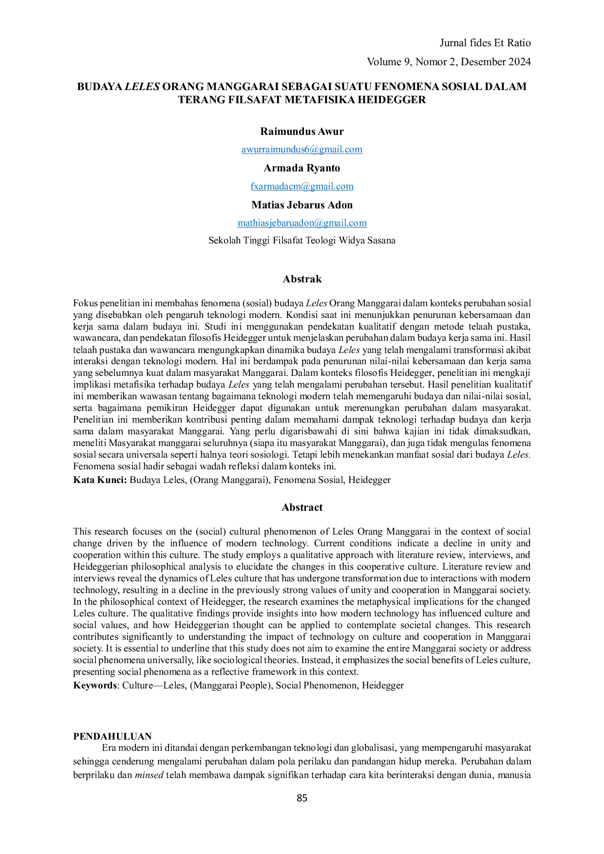 JURIS Budaya Leles Orang Manggarai Sebagai Suatu Fenomena Sosial Dalam Terang Filsafat Metafisika Heidegger