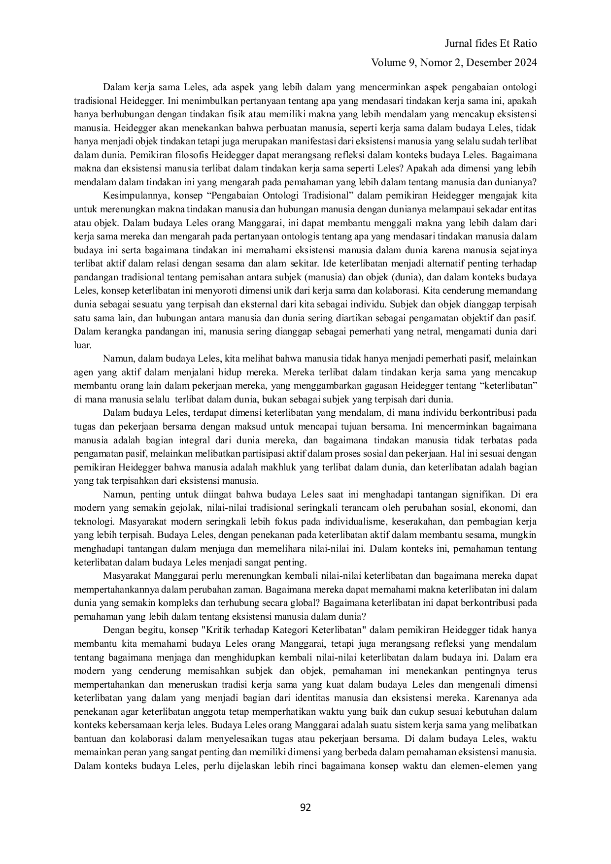 JURIS Budaya Leles Orang Manggarai Sebagai Suatu Fenomena Sosial Dalam Terang Filsafat Metafisika Heidegger