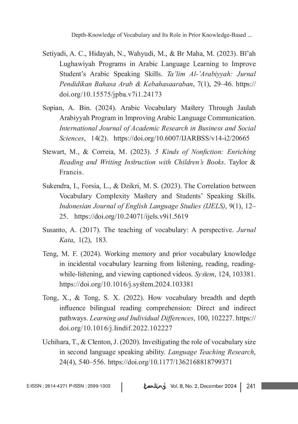 JURIS Depth Knowledge of Vocabulary and Its Role in Prior Knowledge Based Arabic Learning Systematic Literature Review