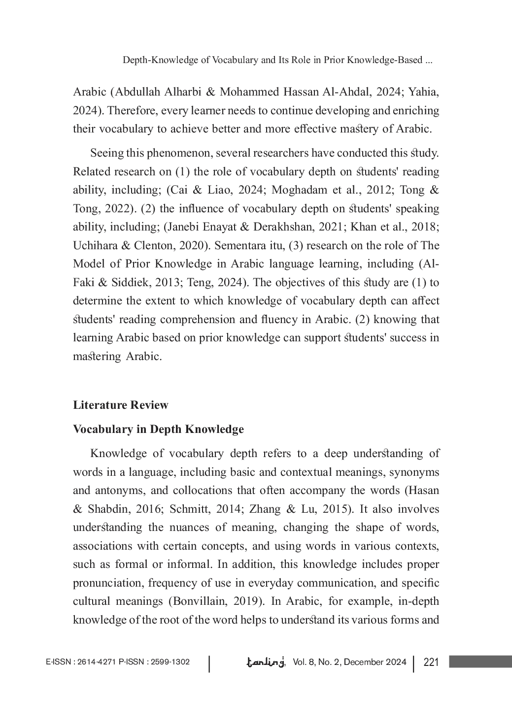 JURIS Depth Knowledge of Vocabulary and Its Role in Prior Knowledge Based Arabic Learning Systematic Literature Review