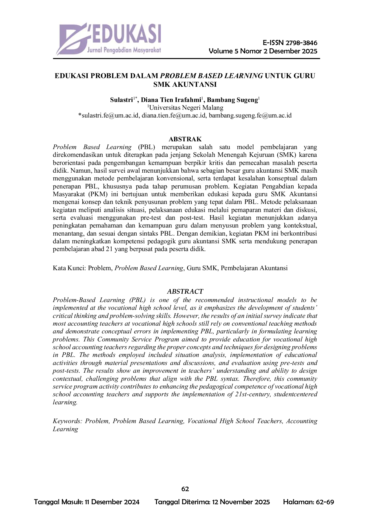 JURIS Edukasi Problem Dalam Problem Based Learning Untuk Guru Smk Akuntansi