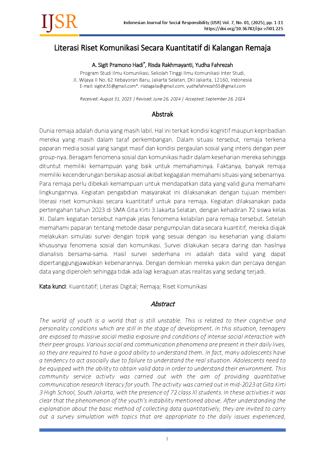 juris Literasi Riset Komunikasi Secara Kuantitatif di Kalangan Remaja