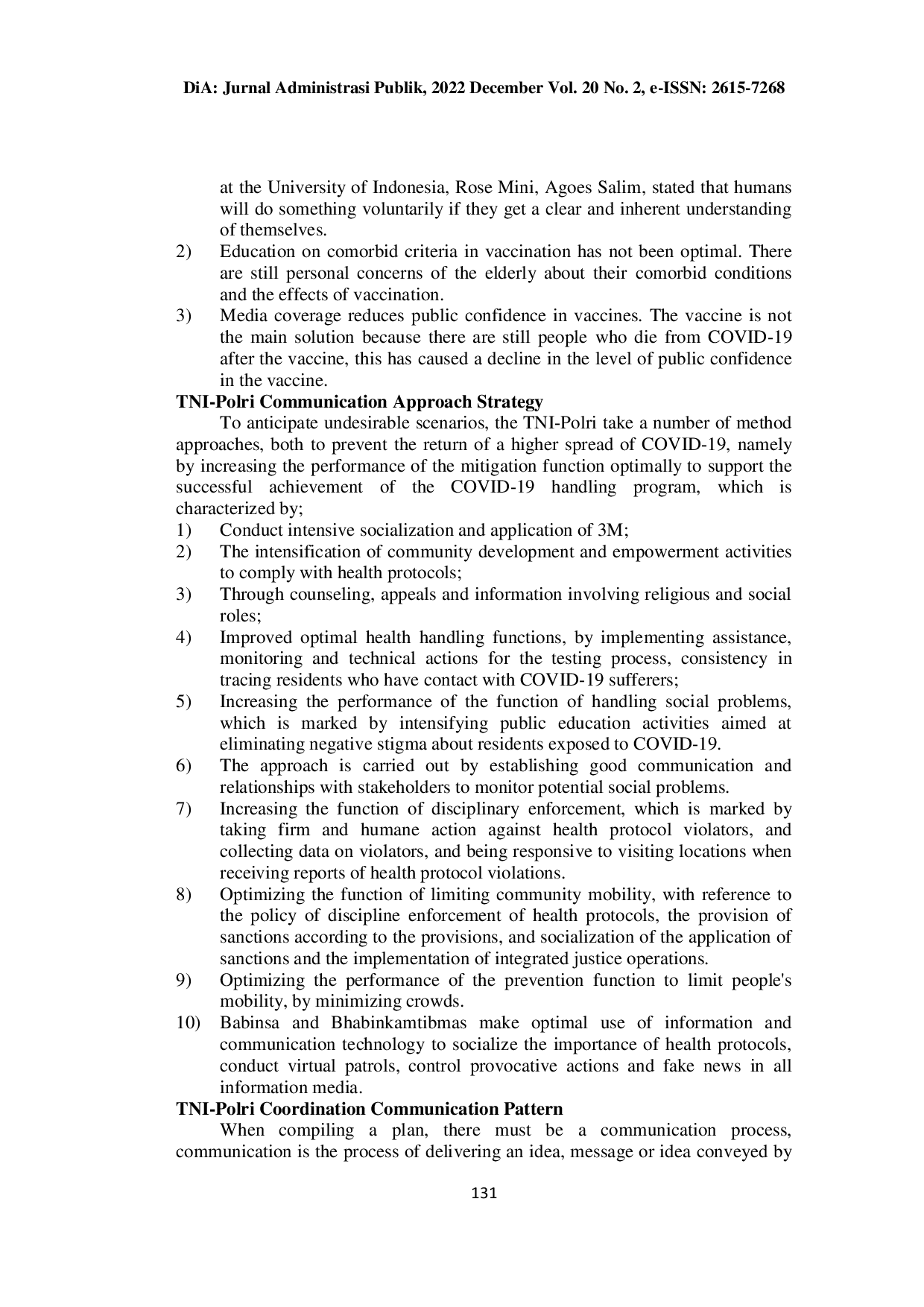 JURIS The Tni Polri Communication Strategy in Increasing Community Awareness to Accelerate the Handling of Covid 19