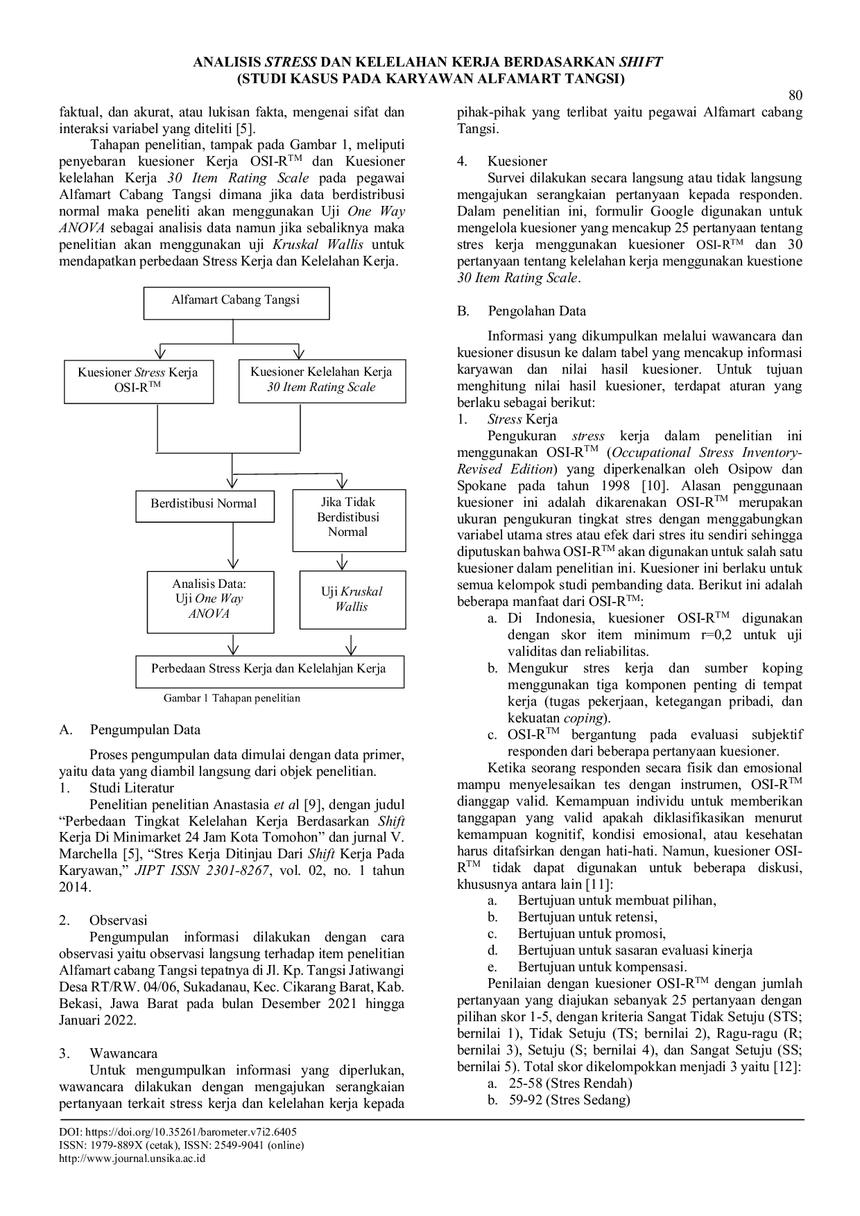 JURIS Analisis Stress dan Kelelahan Kerja Berdasarkan Shift Studi Kasus Pada Karyawan Alfamart Tangsi