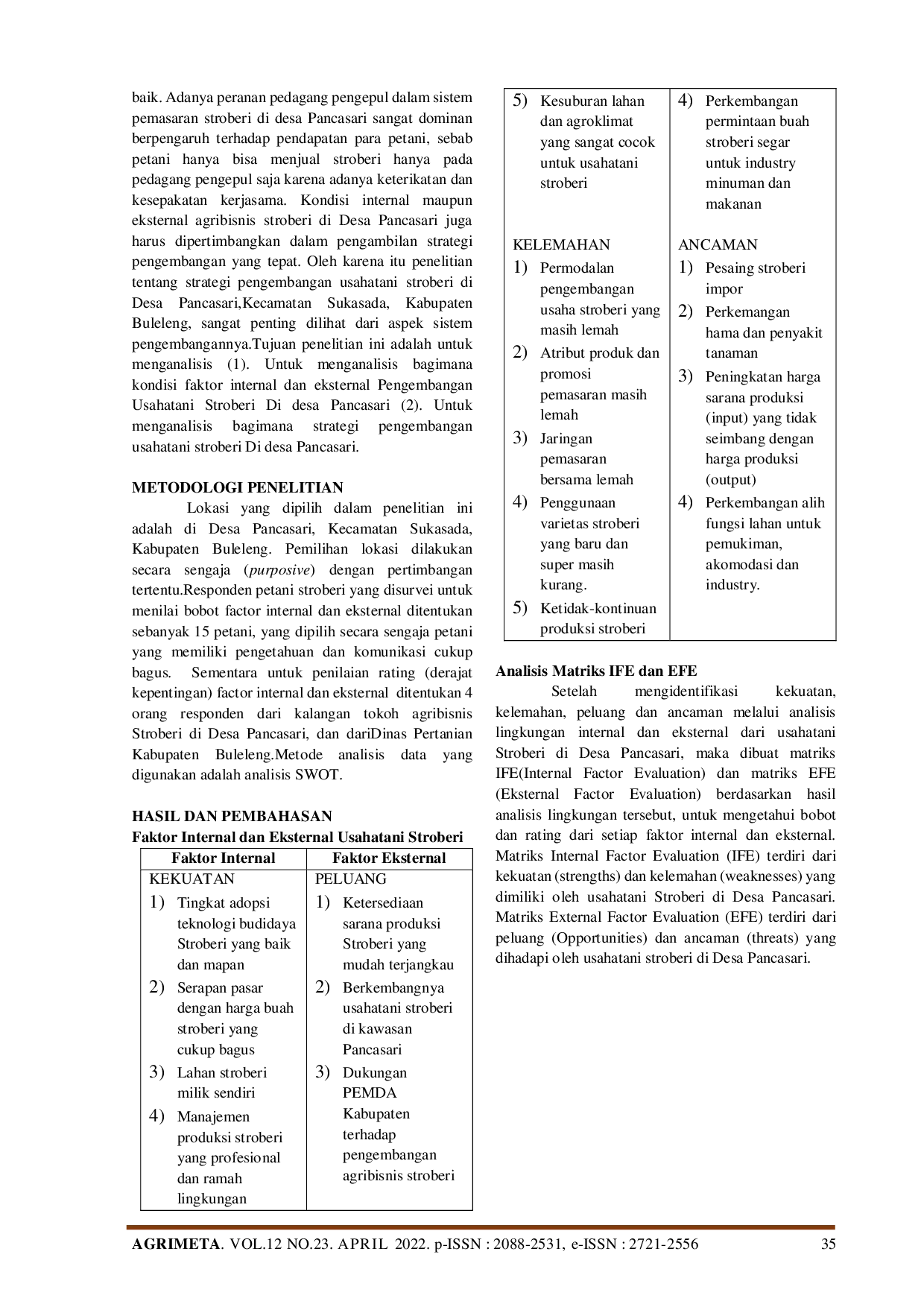 JURIS Strategi Pengembangan Usahatani Stroberi Di Desa Pancasari Kecamatan Sukasada Kabupaten Buleleng