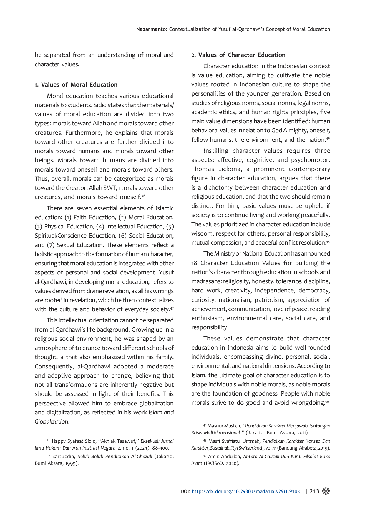 JURIS Contextualization of Yusuf al Qardhawi s Concept of Moral Education An Integrative Study with Character Education in Indonesia