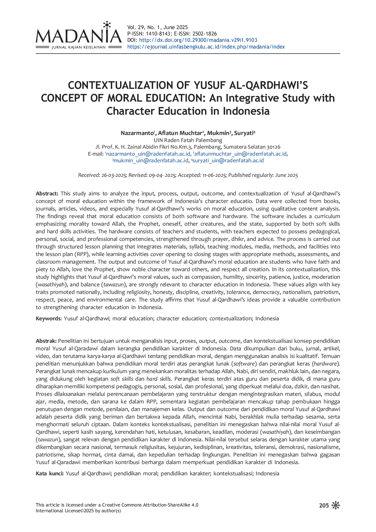 JURIS Contextualization of Yusuf al Qardhawi s Concept of Moral Education An Integrative Study with Character Education in Indonesia