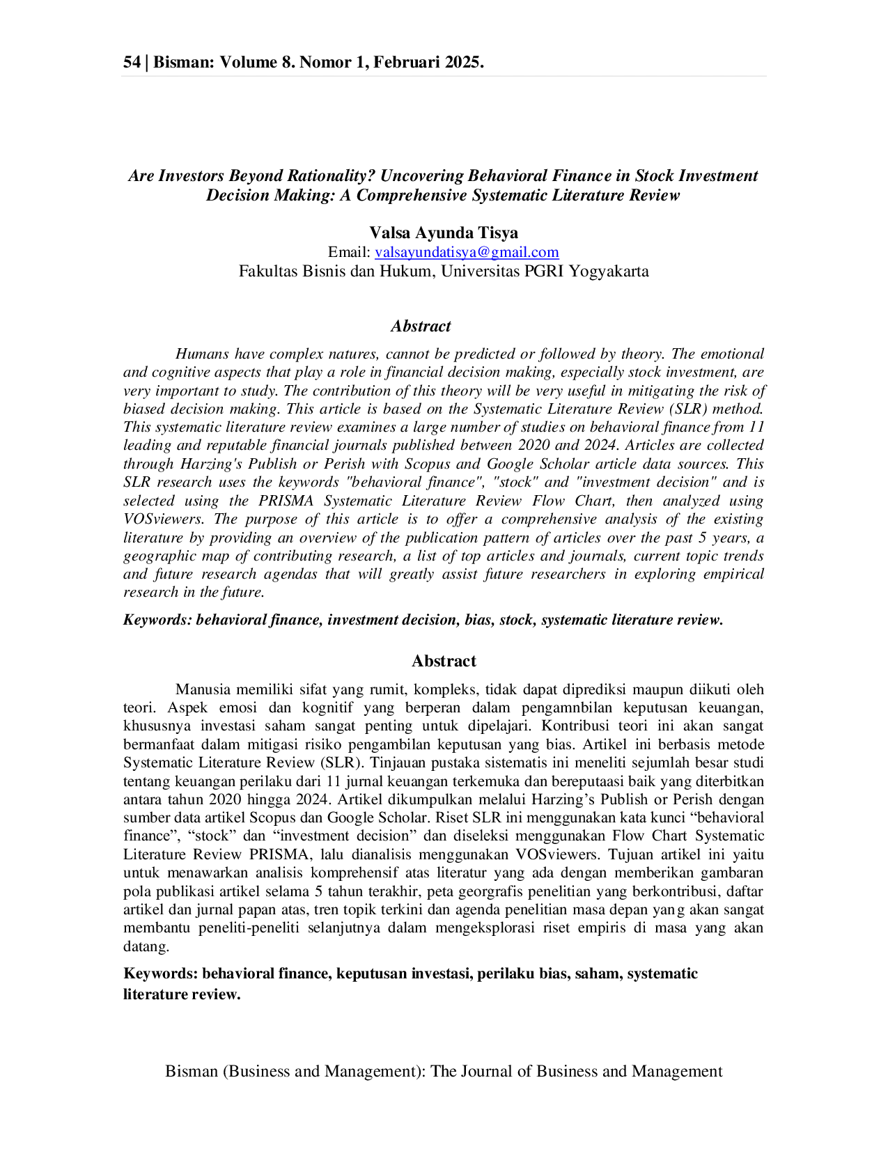 JURIS Are Investors Beyond Rationality Uncovering Behavioral Finance in Stock Investment Decision Making A Comprehensive Systematic Literature Review