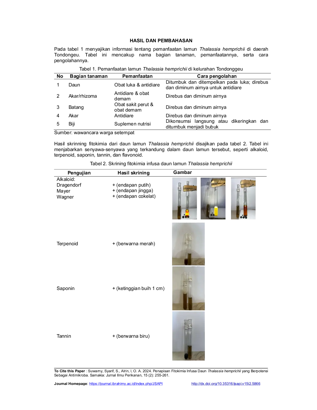 JURIS Penapisan Fitokimia Infusa Daun Thalassia Hemprichii Yang Berpotensi Sebagai Antimikroba