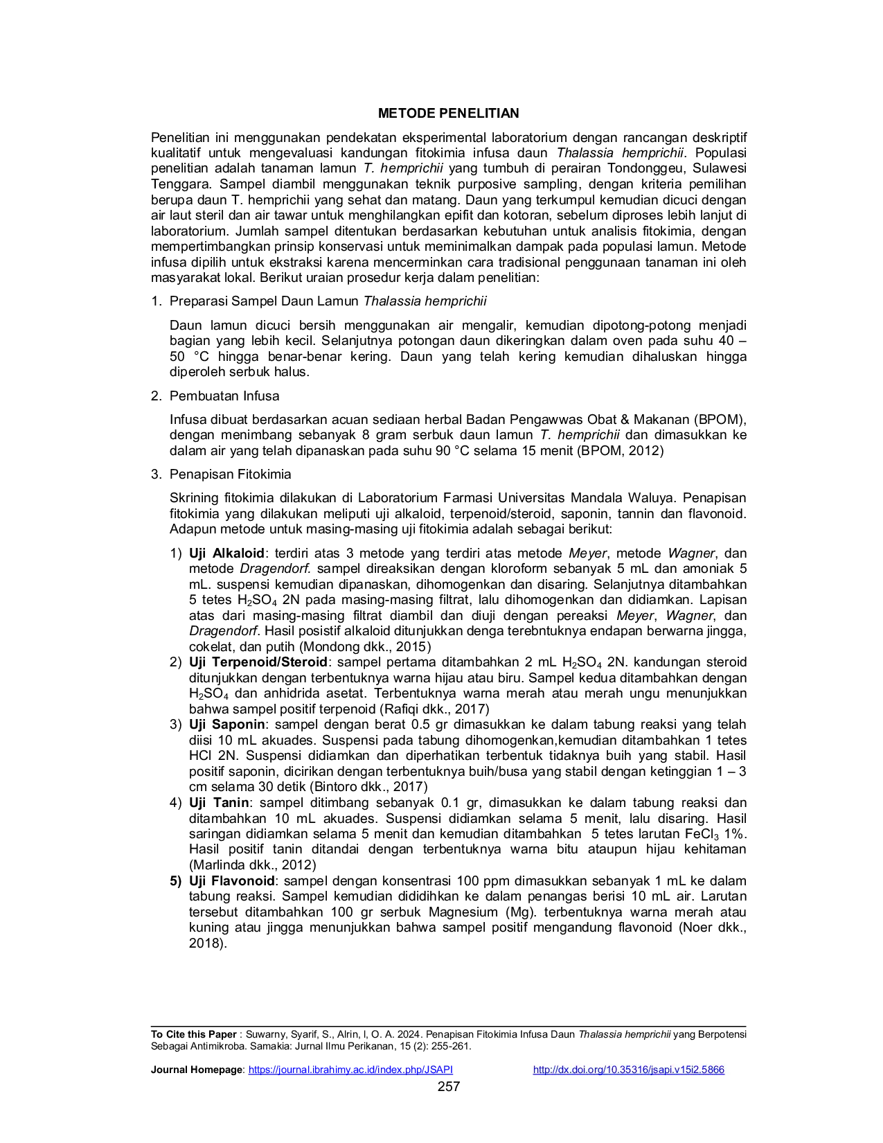 JURIS Penapisan Fitokimia Infusa Daun Thalassia Hemprichii Yang Berpotensi Sebagai Antimikroba