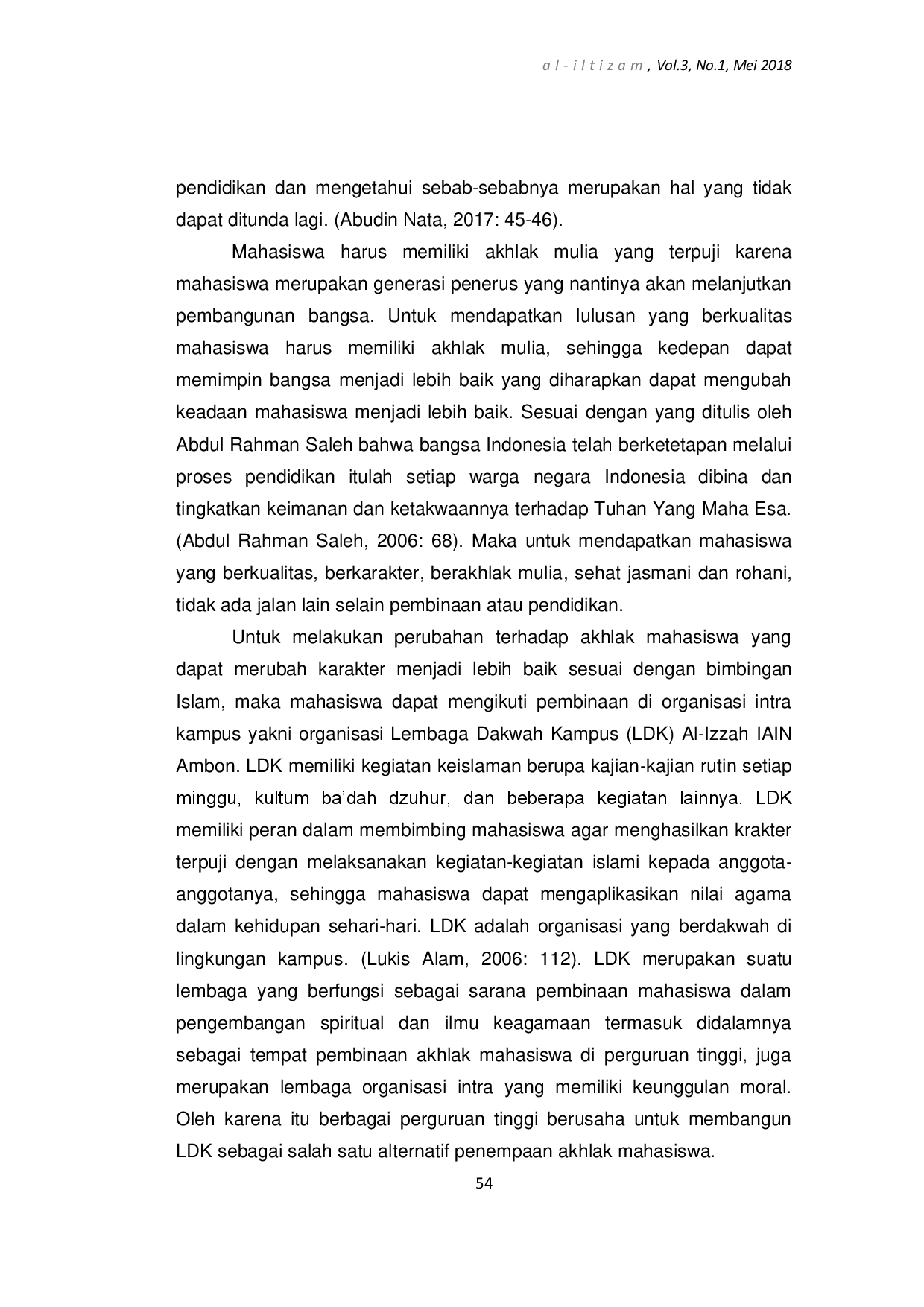 juris Pembinaan Akhlak Mulia Mahasiswa Dalam Lembaga Dakwah Kampus Ldk Al Izzah Iain Ambon