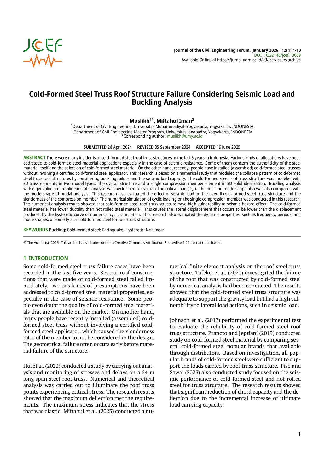 JURIS Cold Formed Steel Truss Roof Structure Failure Considering Seismic Load and Buckling Analysis