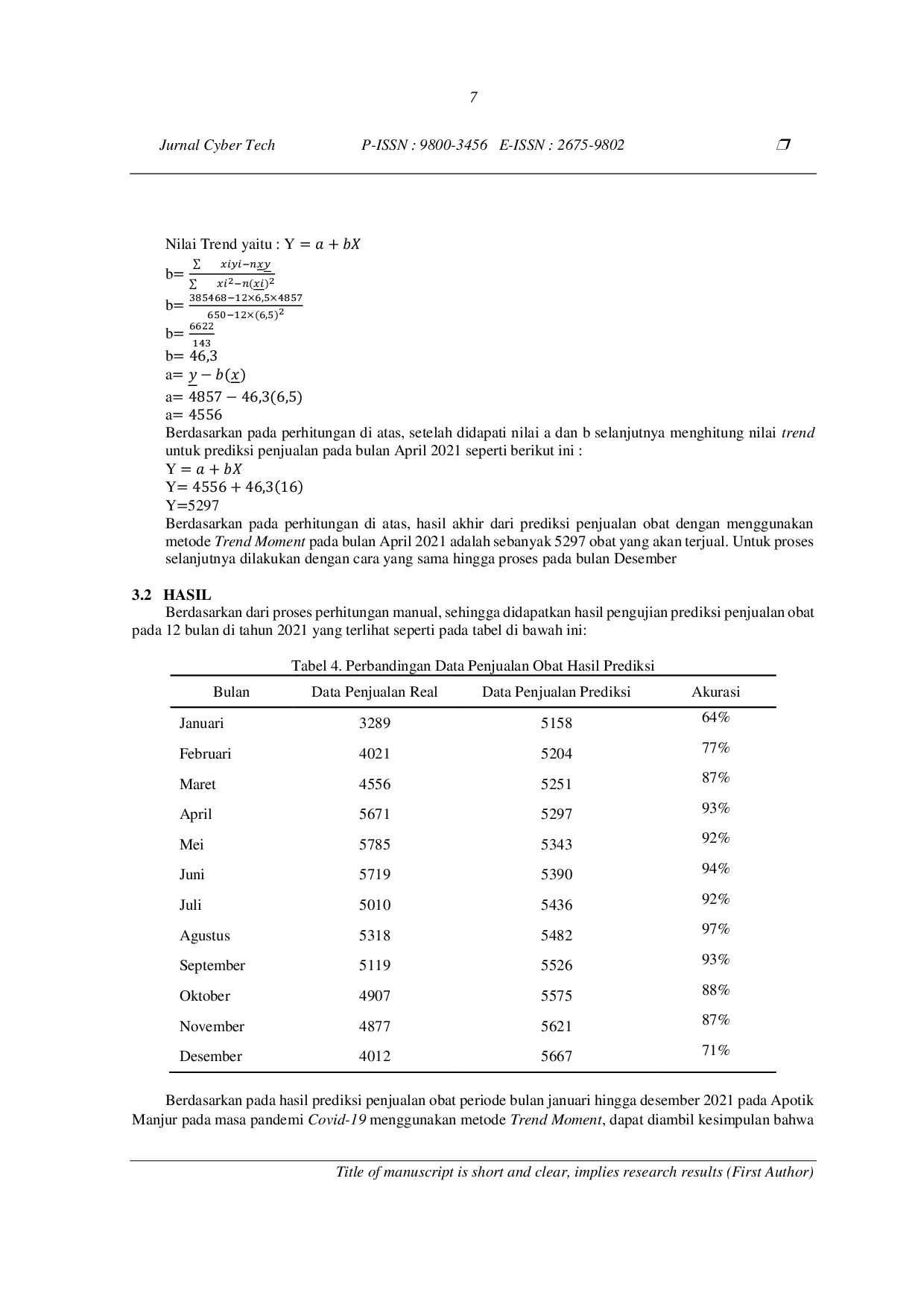 JURIS Prediksi Penjualan Obat Dalam Masa Pendemi Covid 19 Dengan Metode Trend Moment