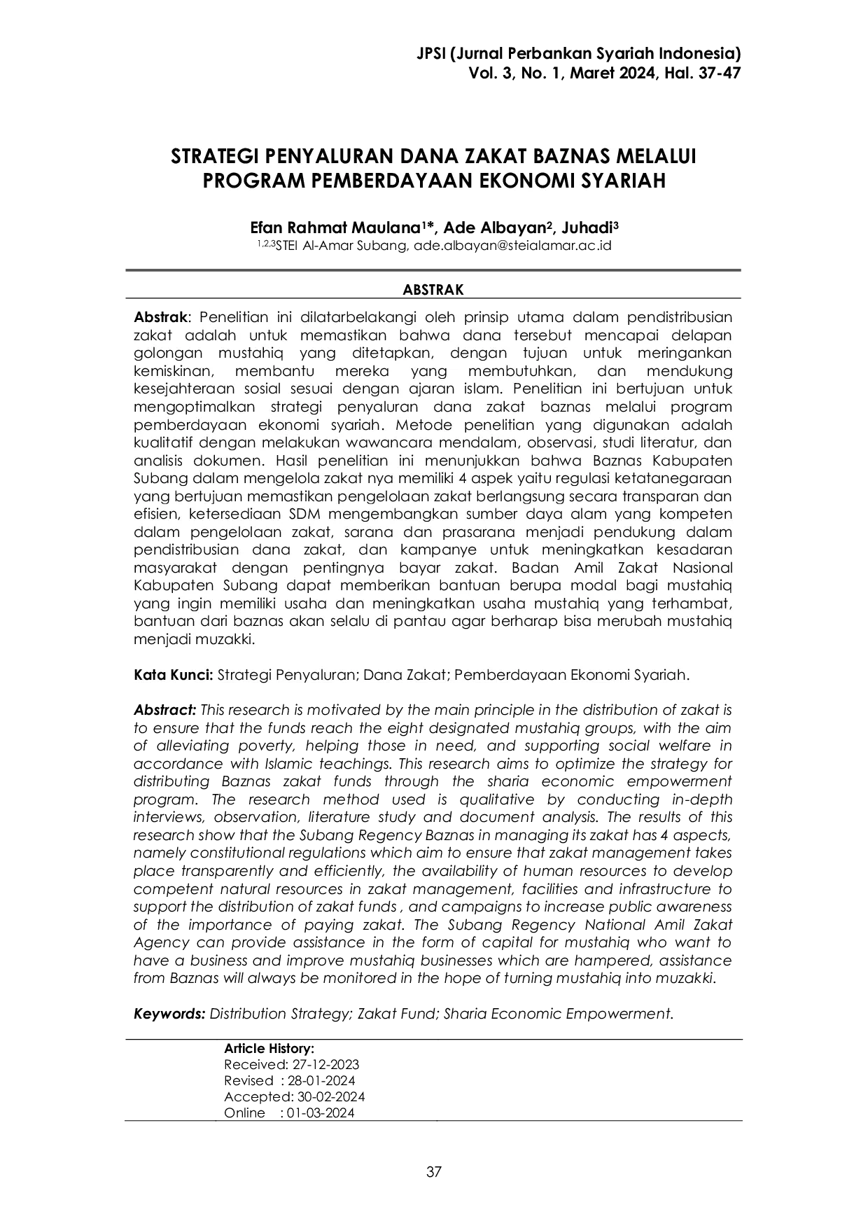 JURIS Strategi Penyaluran Dana Zakat Baznas Melalui Program Pemberdayaan Ekonomi Syariah