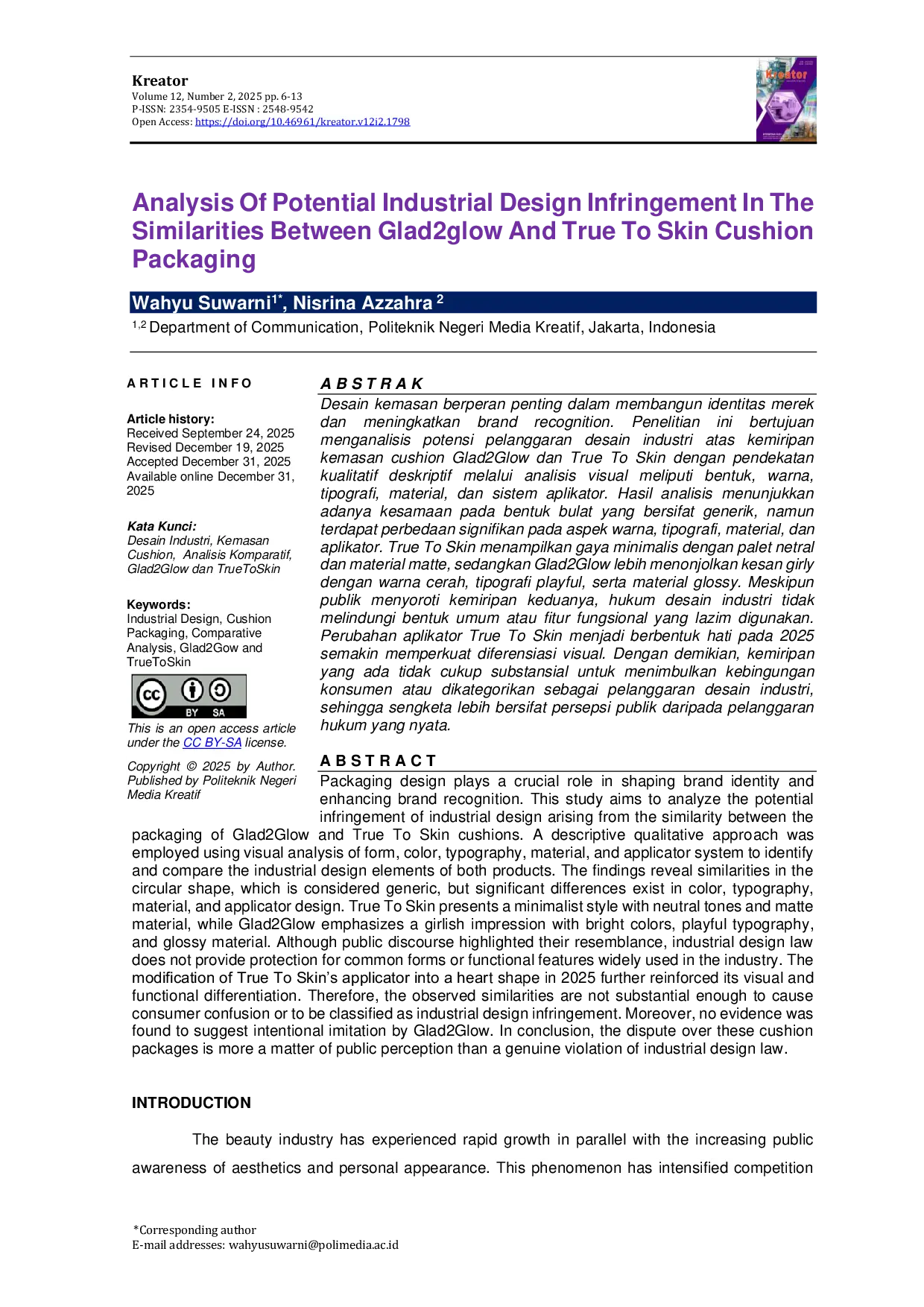 JURIS Analysis Of Potential Industrial Design Infringement In The Similarities Between Glad2glow And True To Skin Cushion Packaging
