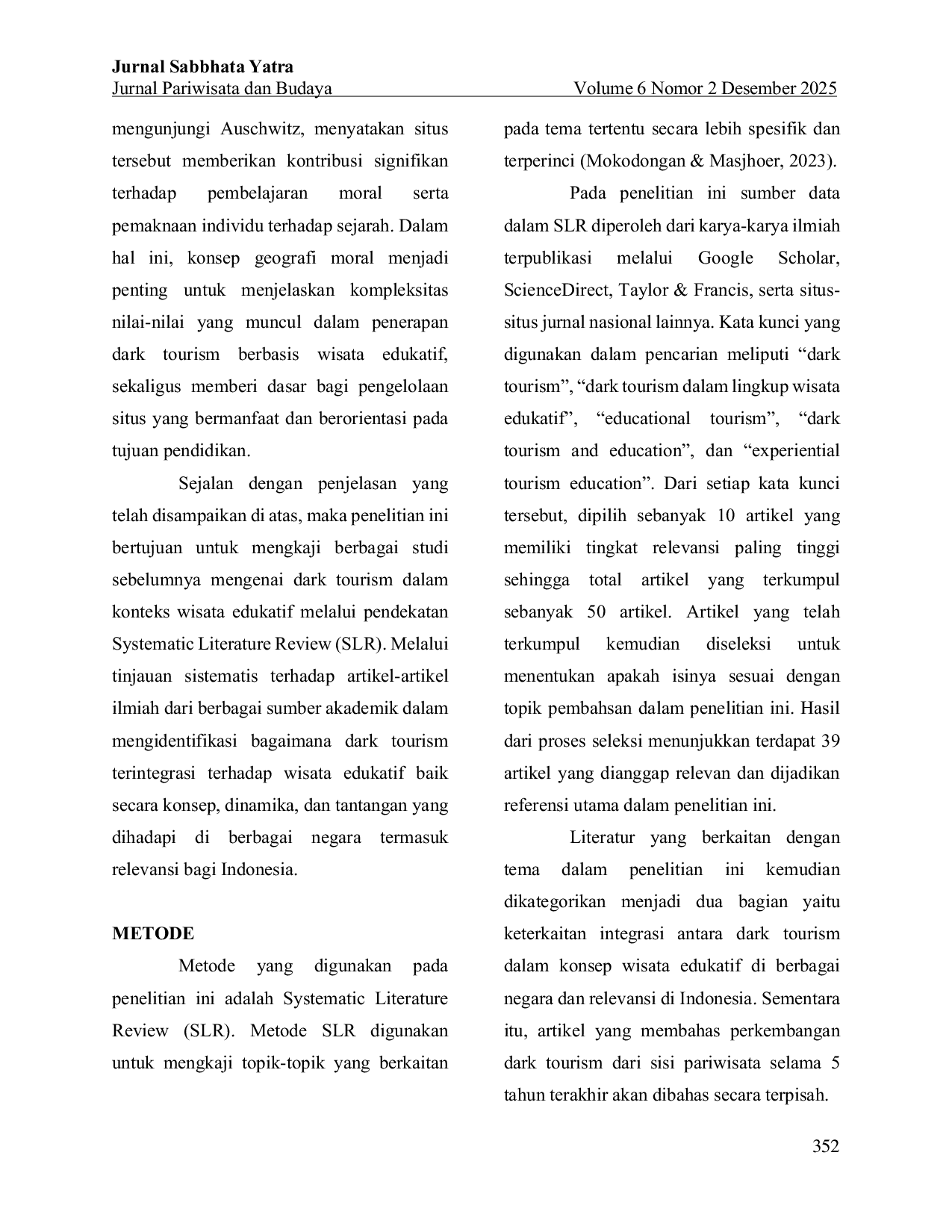 JURIS Dark Tourism Sebagai Alternatif Wisata Edukatif A Literature Review