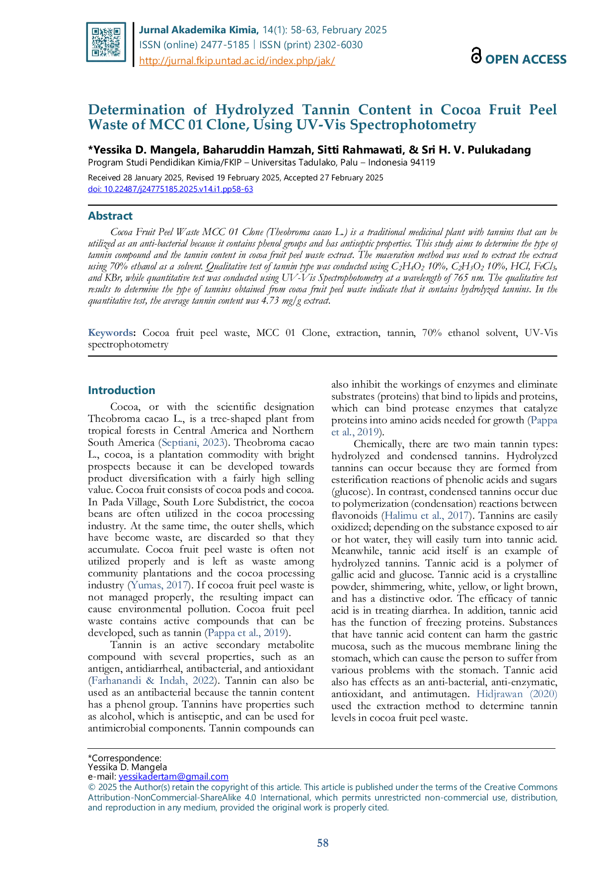JURIS Determination Of Hydrolyzed Tannin Content In Cocoa Fruit Peel Waste Of MCC 01 Clone Using UV Vis Spectrophotometry
