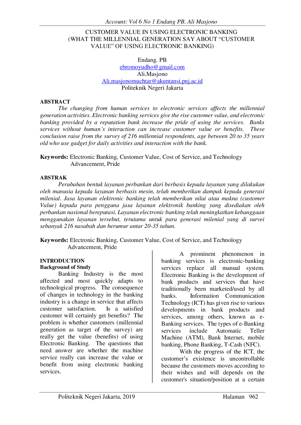 JURIS Customer Value in Using Electronic Banking What the Millennial Generation Say About Customer Value of Using Electronic Banking