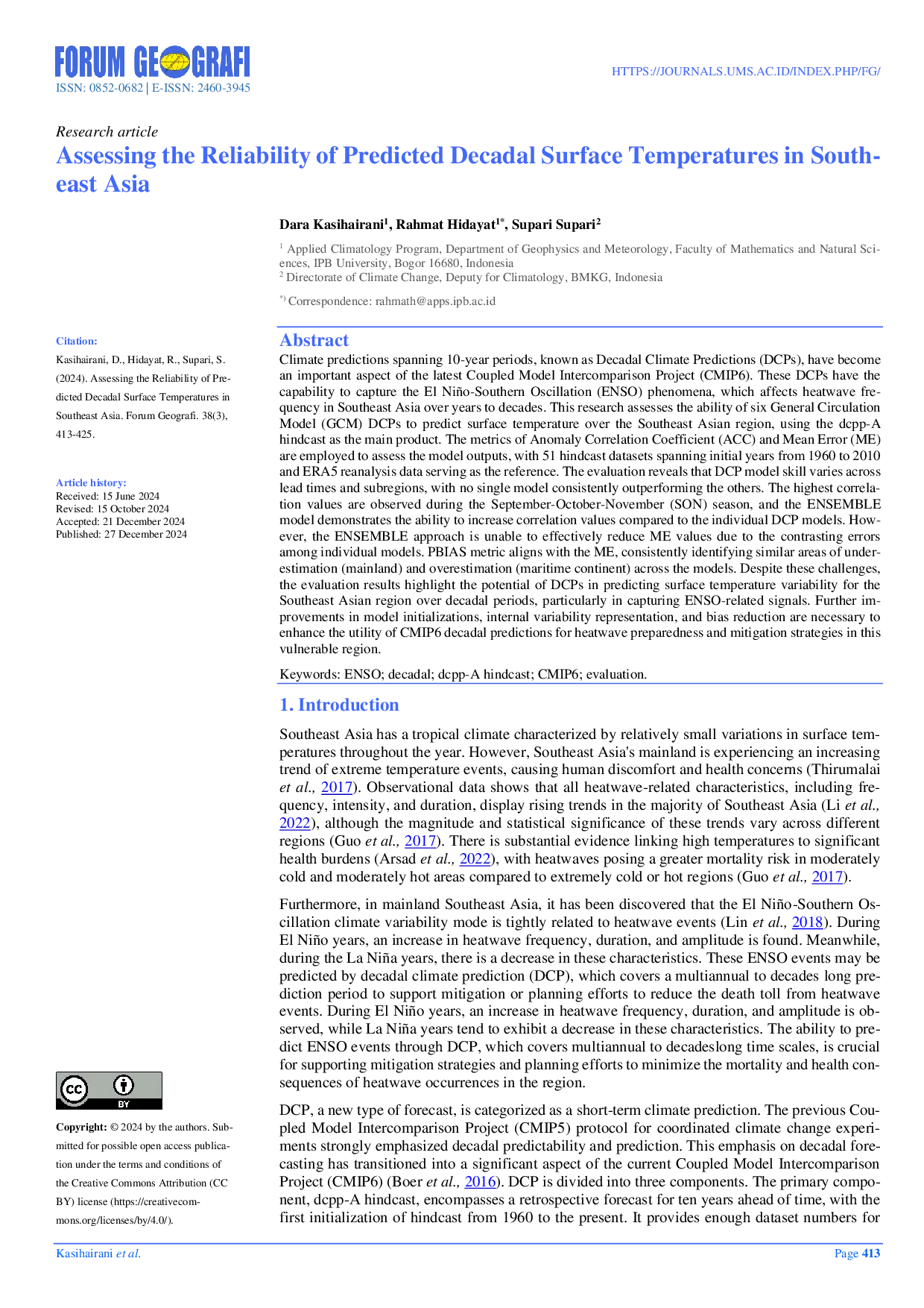 JURIS Assessing the Reliability of Predicted Decadal Surface Temperatures in Southeast Asia
