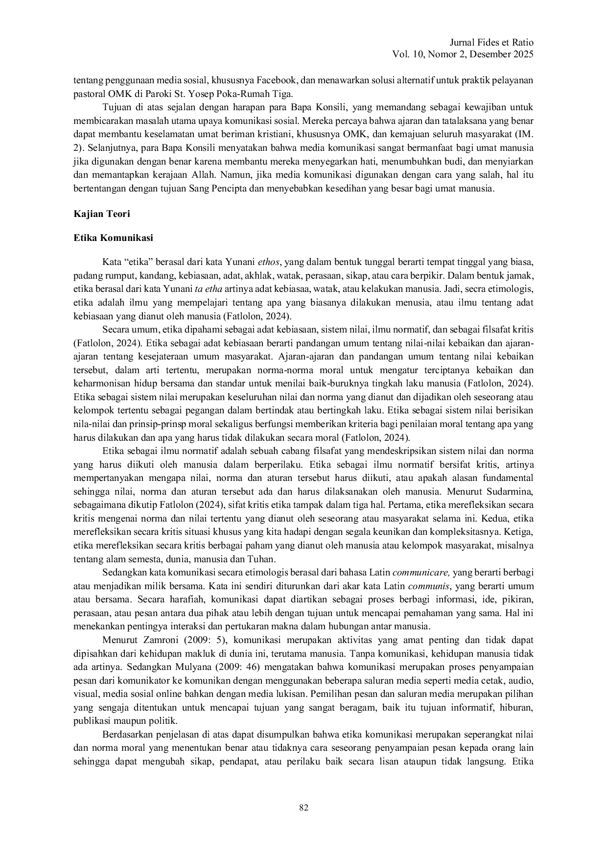 JURIS Penggunaan Facebook Oleh Orang Muda Katolik Paroki Santo Yosep Poka Rumahtiga Tinjauan Etis Pastoral