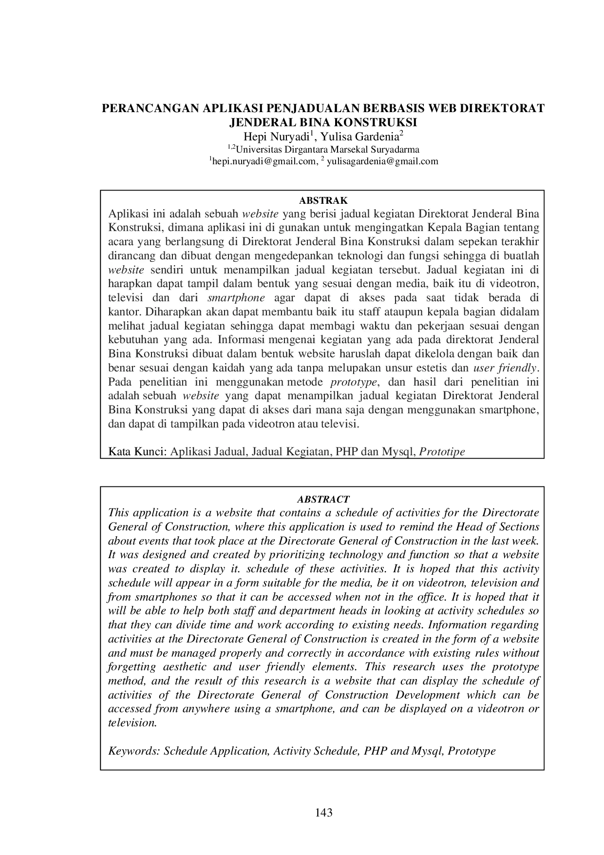 JURIS Perancangan Aplikasi Penjadualan Berbasis Web Direktorat Jenderal Bina Konstruksi