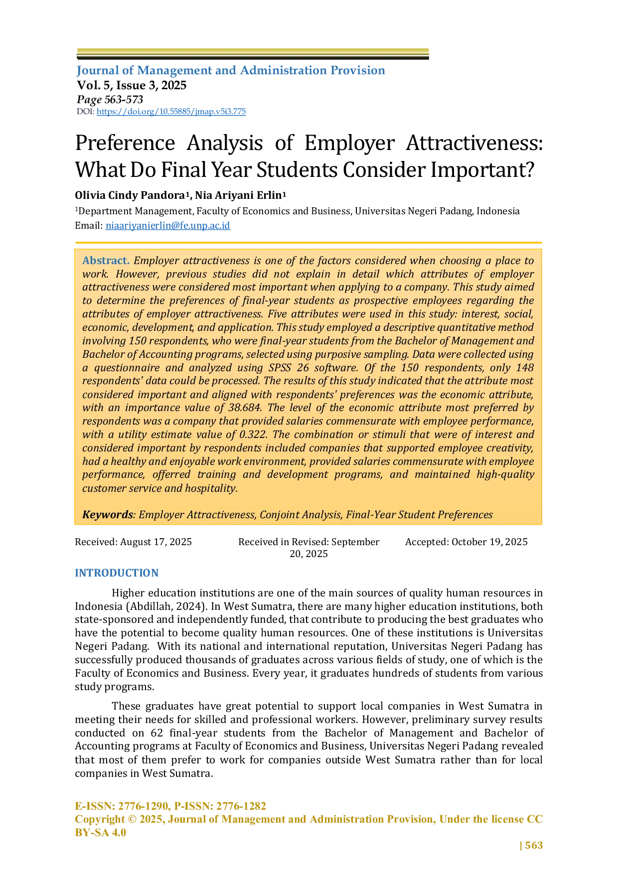 JURIS Preference Analysis of Employer Attractiveness What Do Final Year Students Consider Important