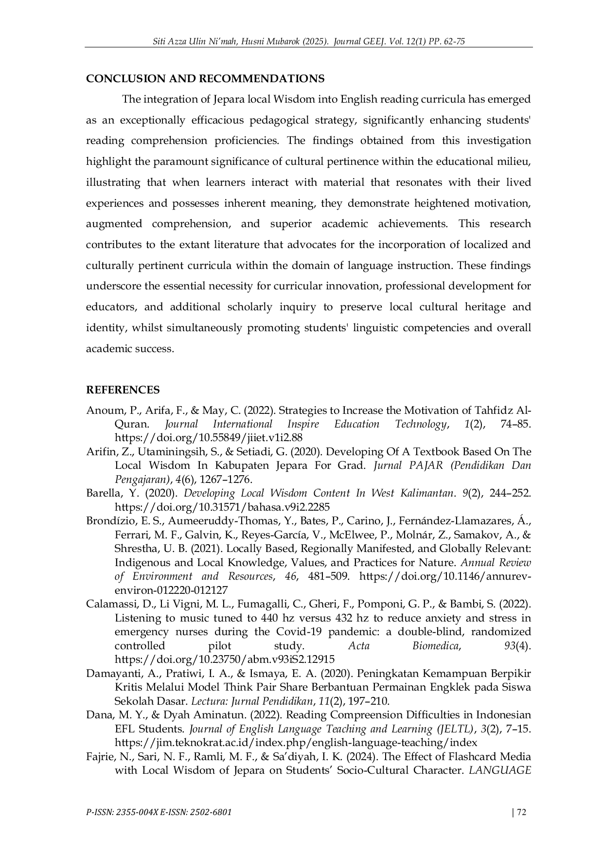 JURIS English Materials Based Jepara Local Wisdom The Effect On Students Reading Comprehension